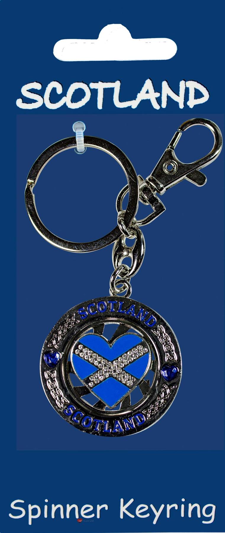 Rotating Keyring Scotland Souvenir with Crystal Thistle Saltire Map Designs - Picture 18 of 25