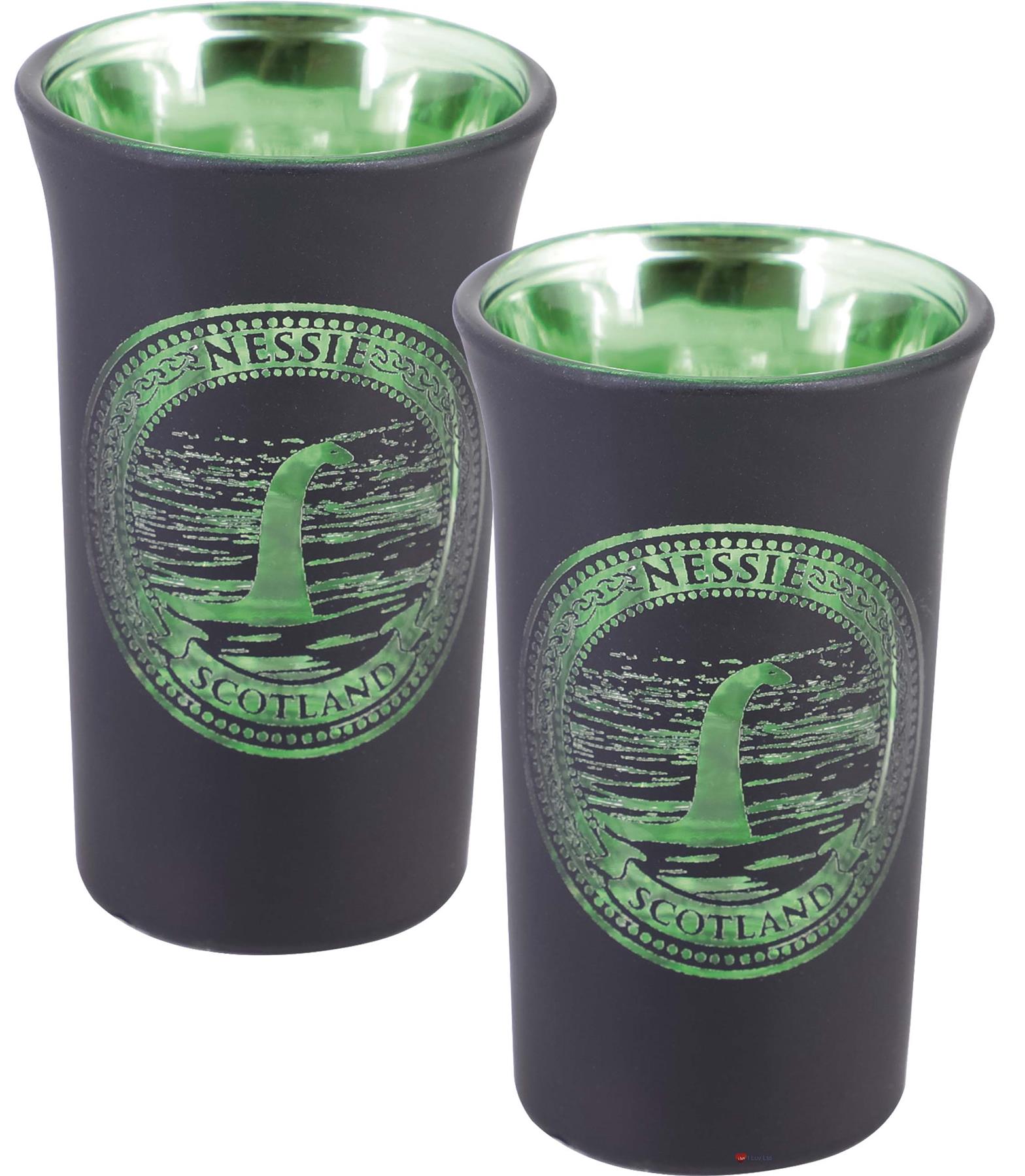 Set of 2 Slammer Glasses Electroplated 50ml Scottish Cow, Thistle, Flag, Nessie - Picture 5 of 18