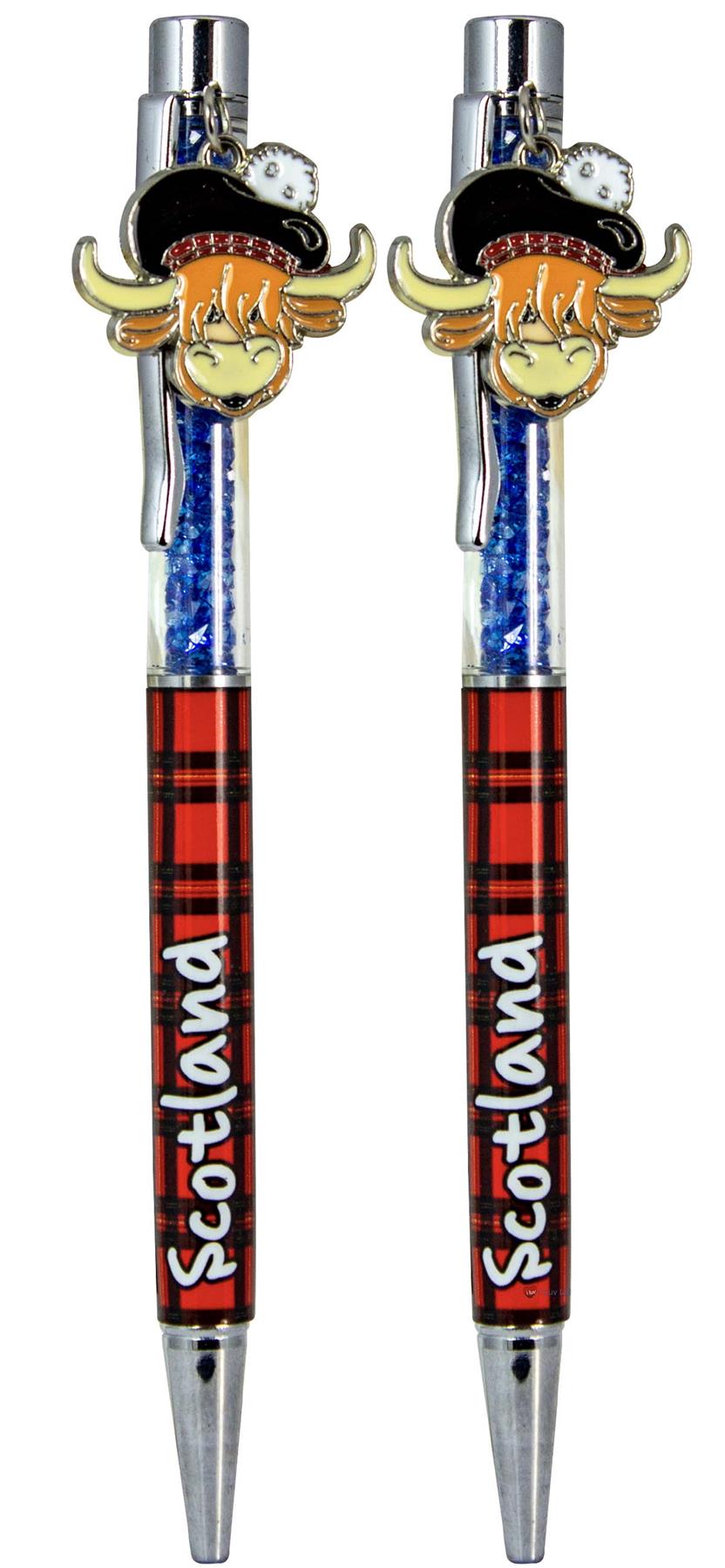 Juego de 2 bolígrafos con dije de cristal tinta negra rojo tartán diseño escocés - Imagen 2 de 9
