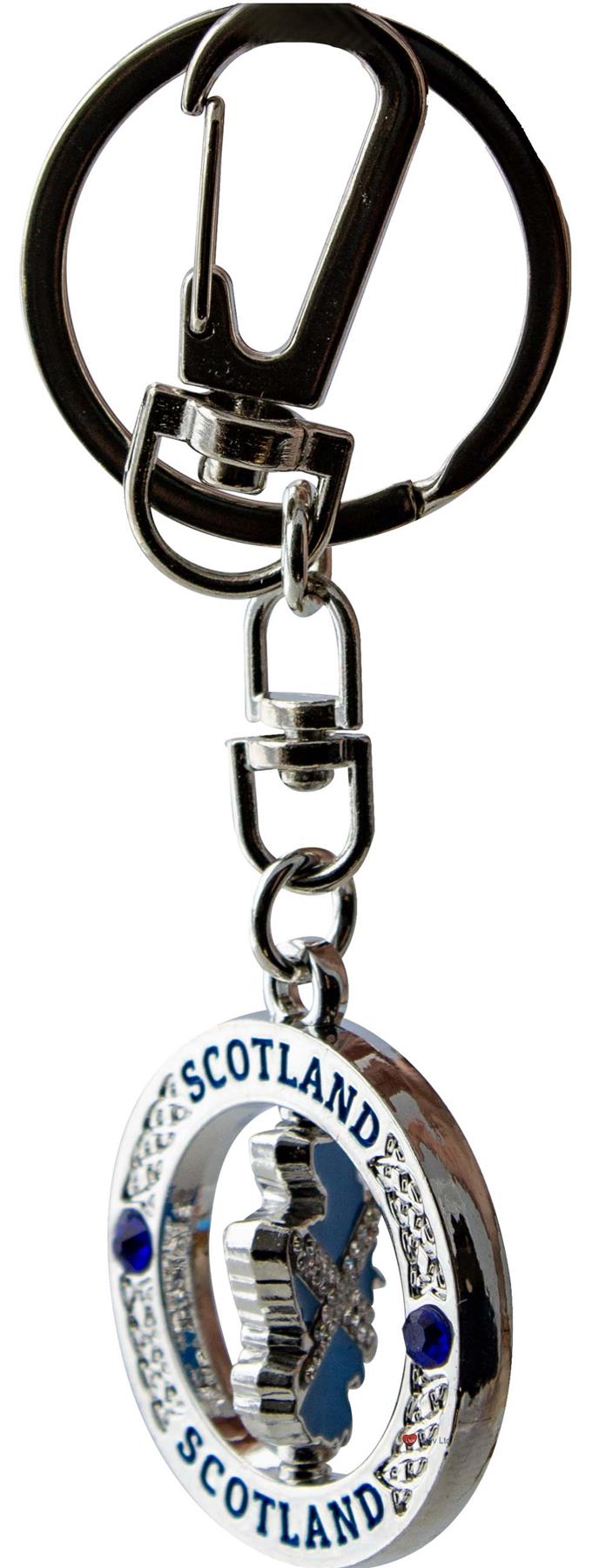 Rotating Keyring Scotland Souvenir with Crystal Thistle Saltire Map Designs - Picture 3 of 25