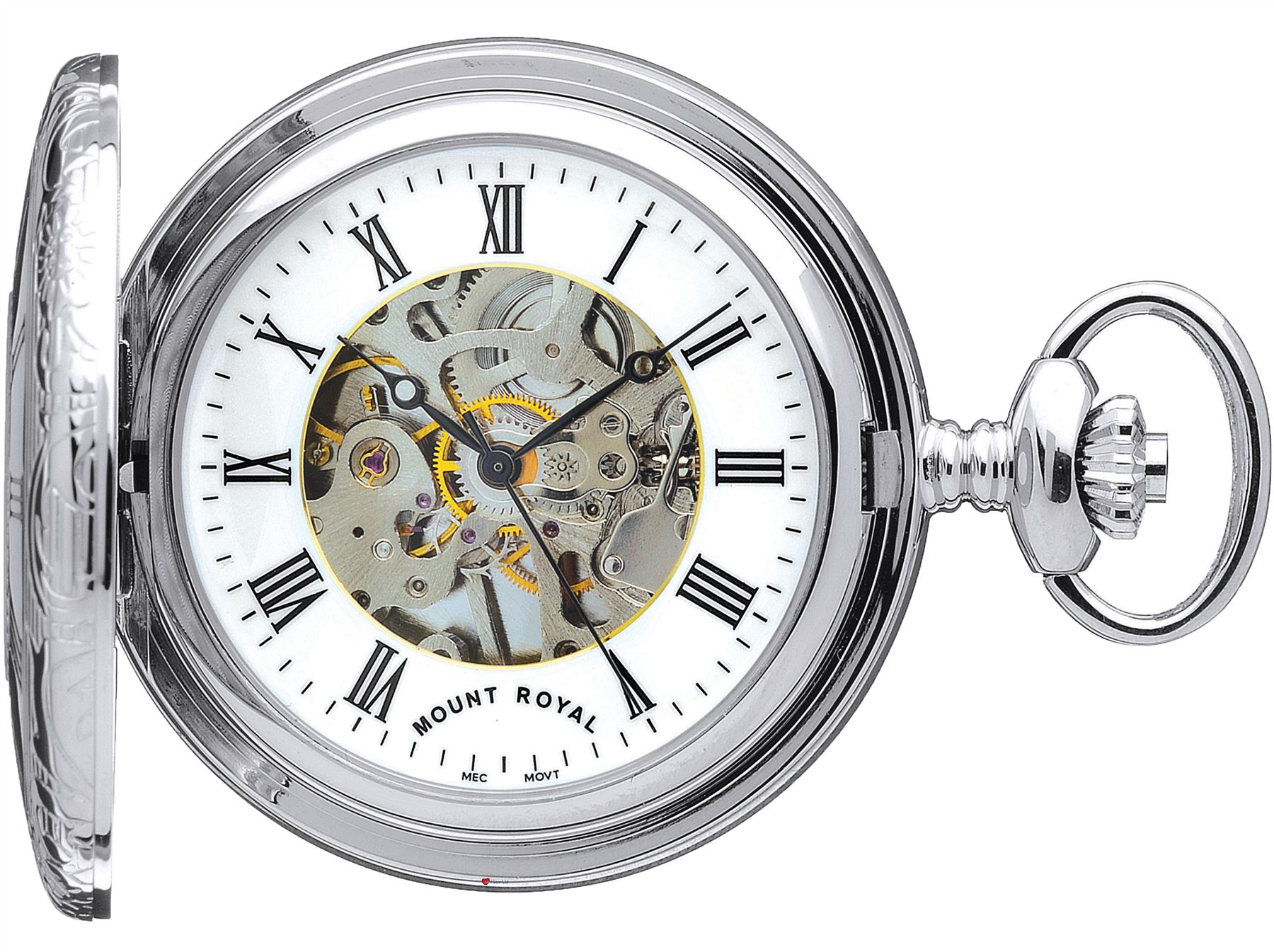 Skeleton Pocket Watch Chromed Half Hunter with Polished Back 17 Jewel