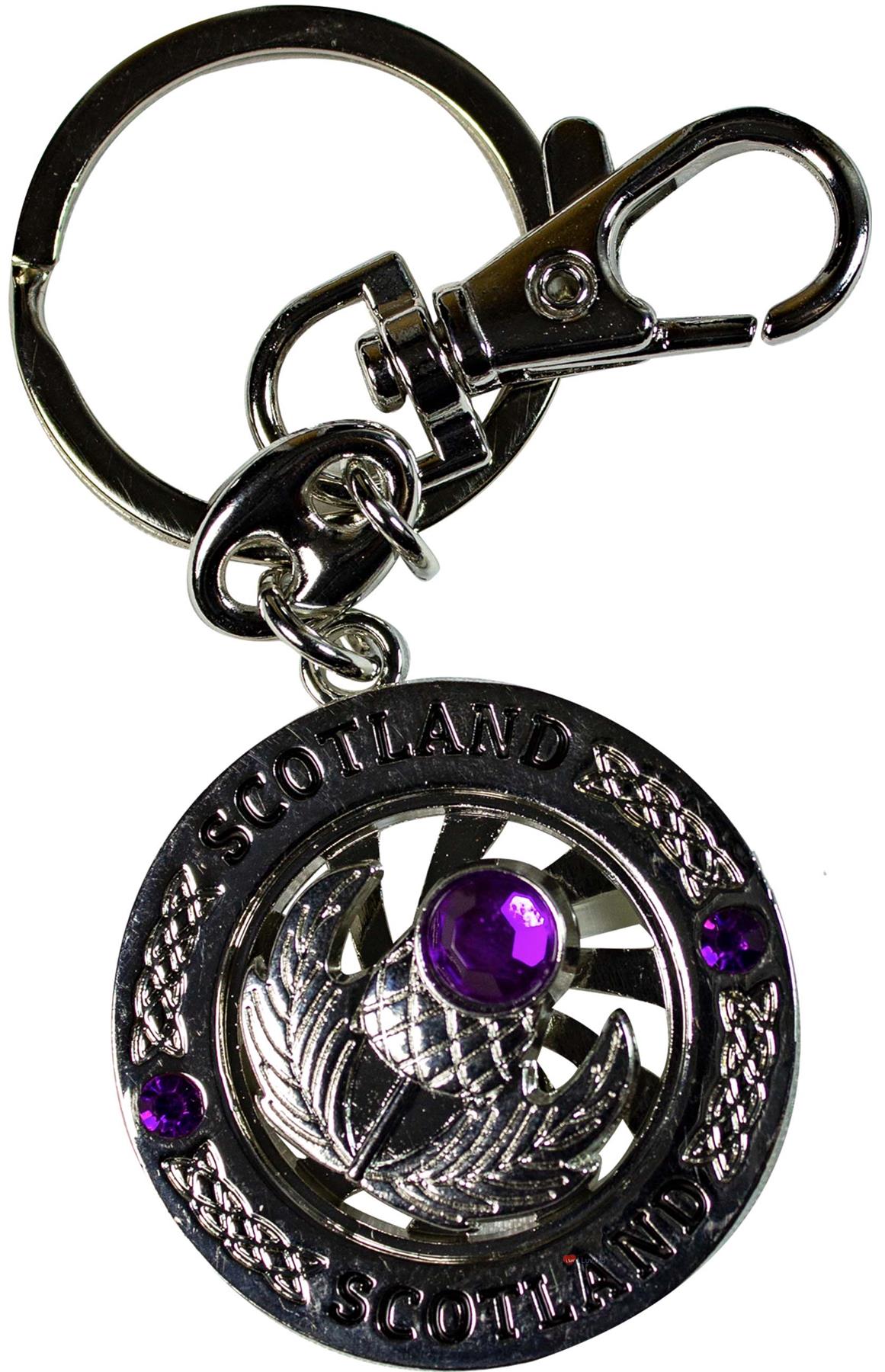 Rotating Keyring Scotland Souvenir with Crystal Thistle Saltire Map Designs - Picture 22 of 25