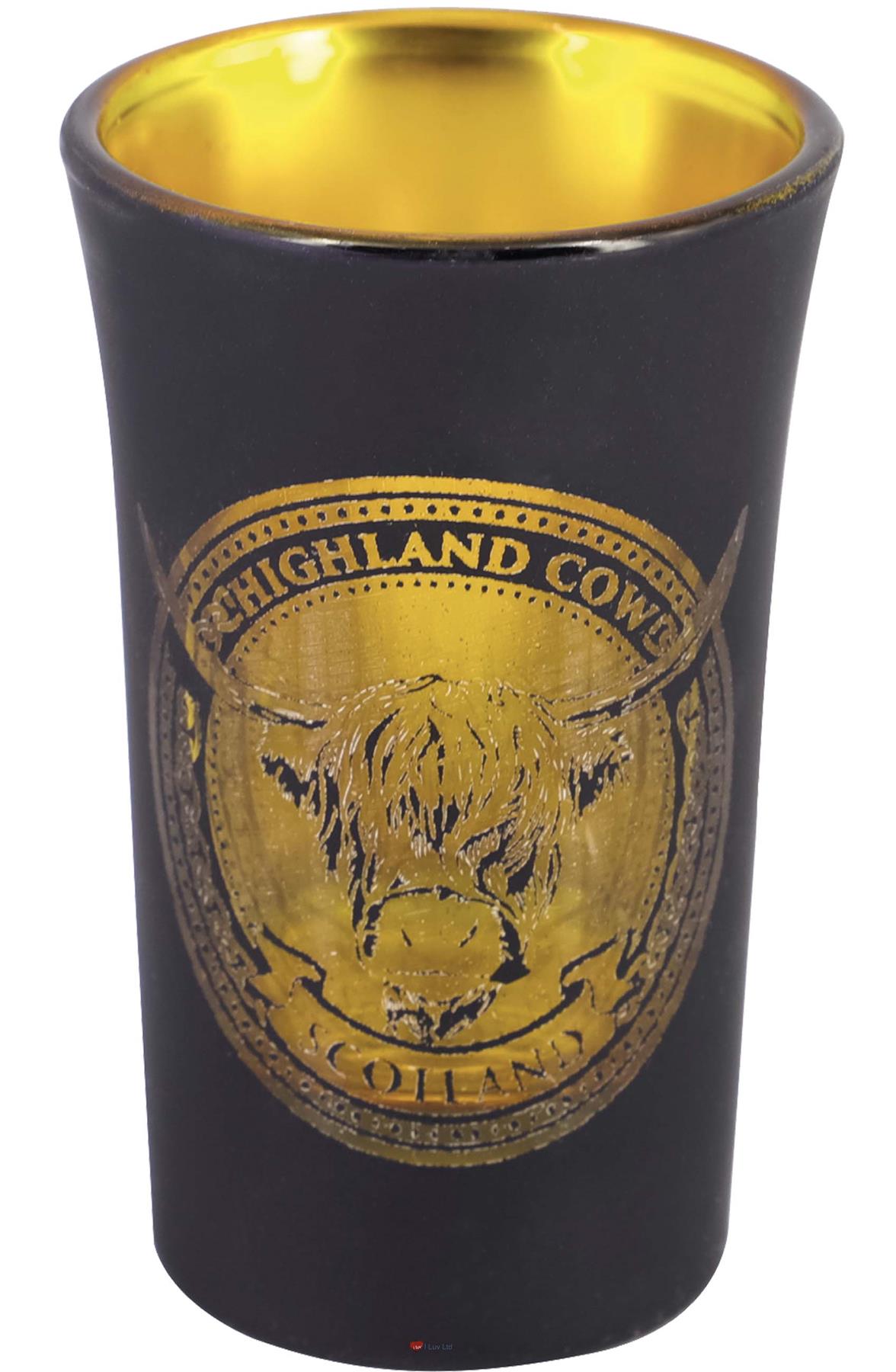 Set of 2 Slammer Glasses Electroplated 50ml Scottish Cow, Thistle, Flag, Nessie - Picture 3 of 18