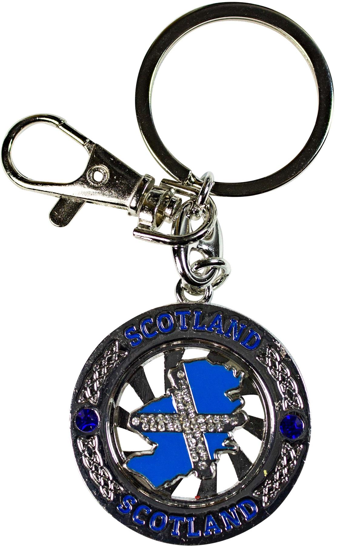 Rotating Keyring Scotland Souvenir with Crystal Thistle Saltire Map Designs - Picture 5 of 25