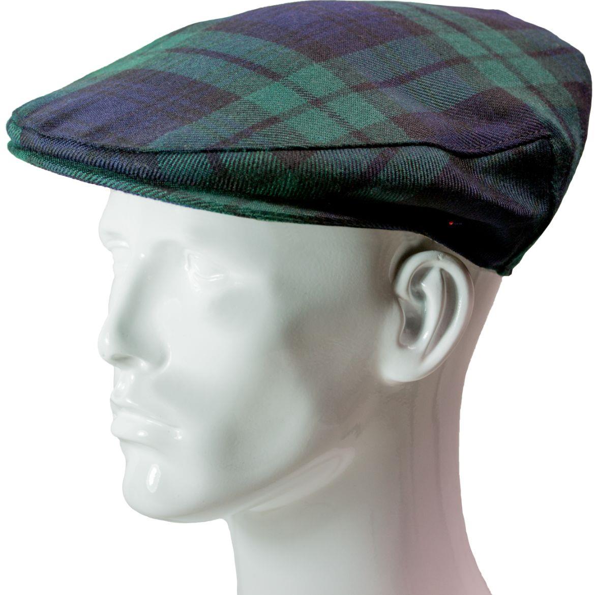 Flat Cap Mens Pure Wool Black Watch Modern Tartan Scottish Tweed Casual