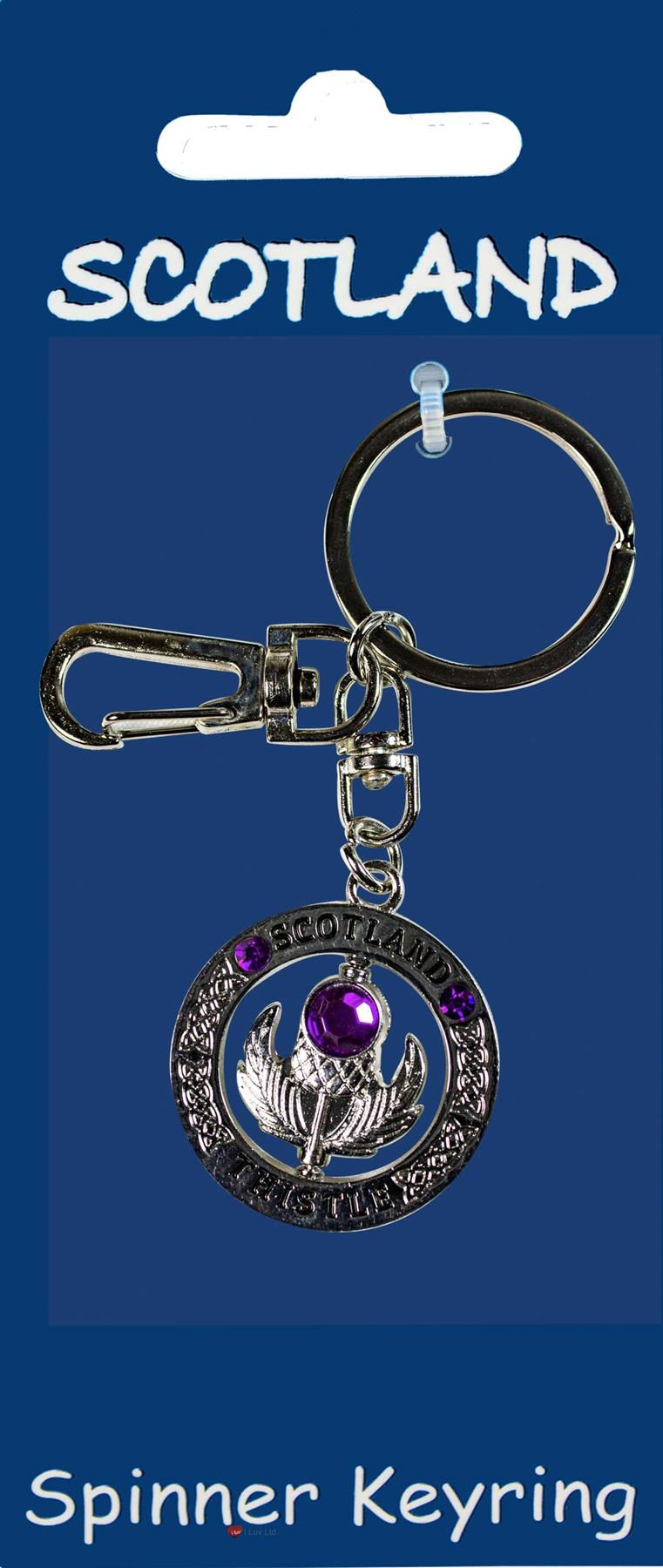 Rotating Keyring Scotland Souvenir with Crystal Thistle Saltire Map Designs - Picture 21 of 25