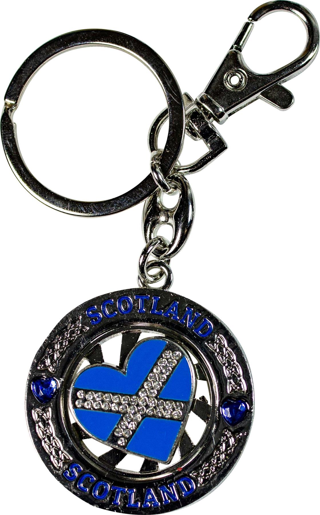Rotating Keyring Scotland Souvenir with Crystal Thistle Saltire Map Designs - Picture 13 of 25