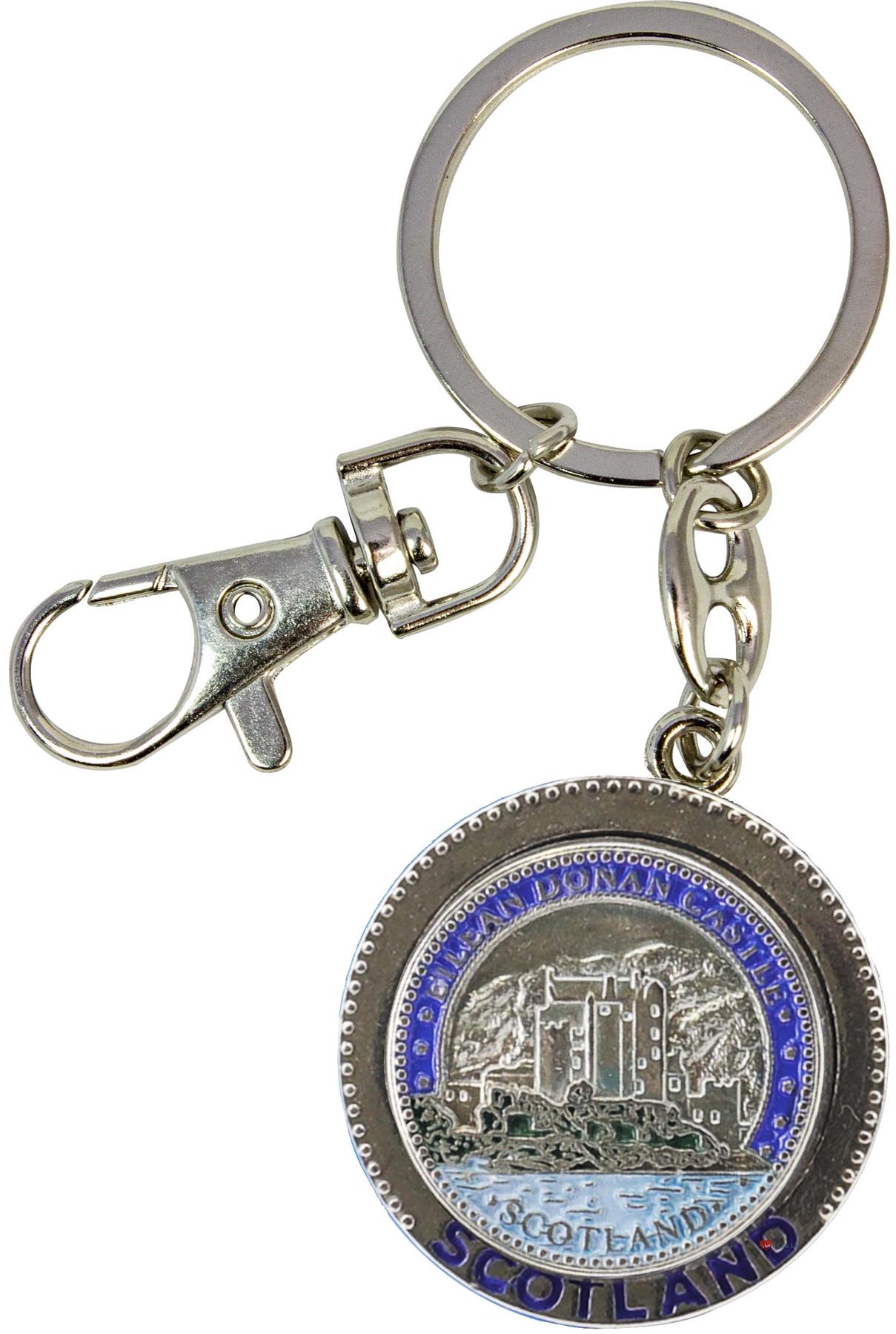 Spinner Keyring Scotland Souvenir with Flag, Symbols Coin Shape Design