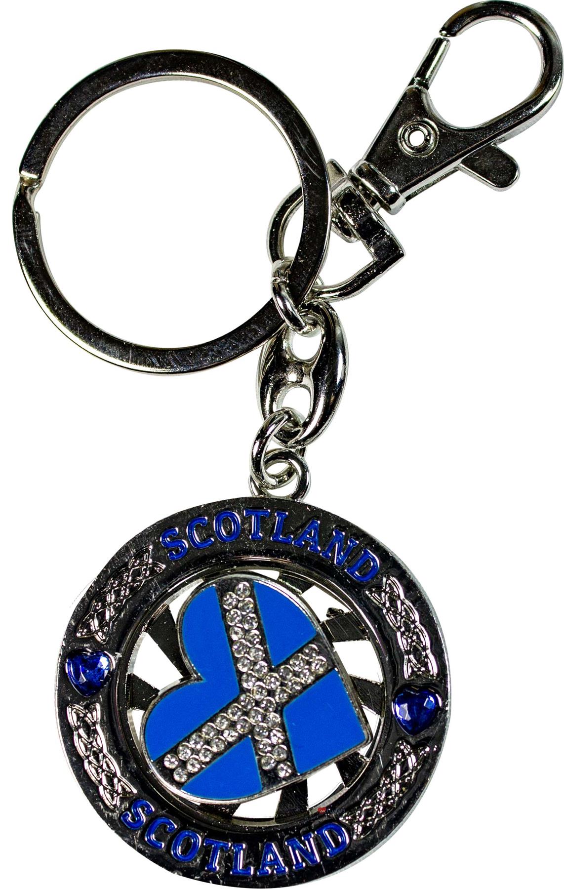 Rotating Keyring Scotland Souvenir with Crystal Thistle Saltire Map Designs - Picture 16 of 25