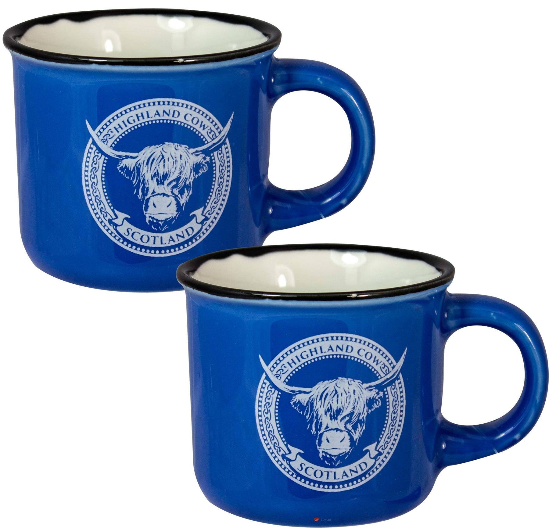 Juego de 2 tazas de café espresso de 3 oz con diseño de bandera de las Highlands Cow o Saltire - Imagen 2 de 11