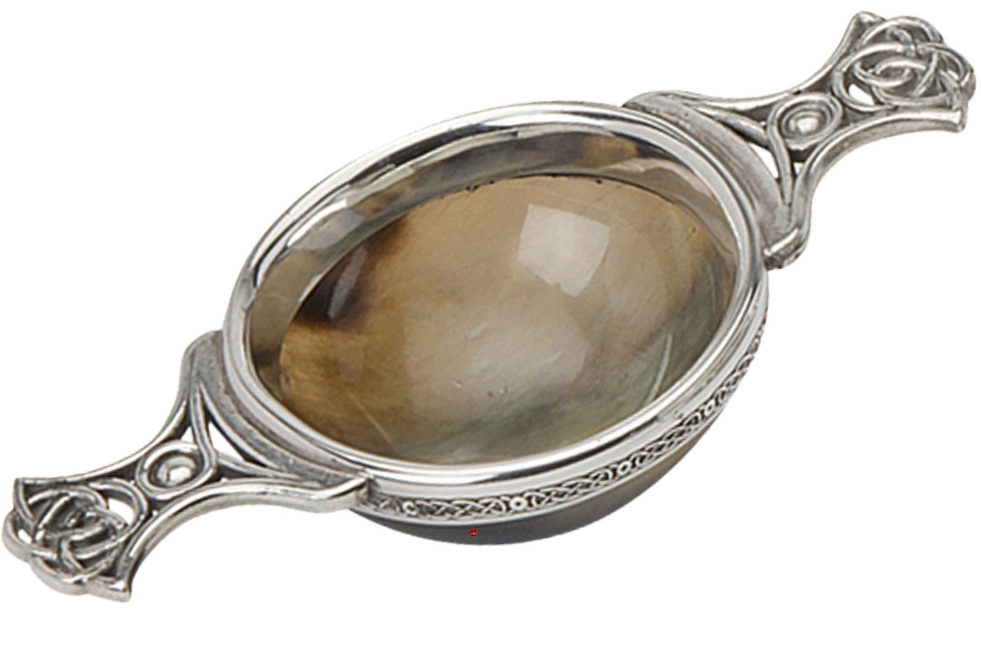 Schottischer Quaich verziertes Horn Zinn keltischer Griff 2"" 4"" Schalen Tassen der Freundschaft - Bild 2 von 3