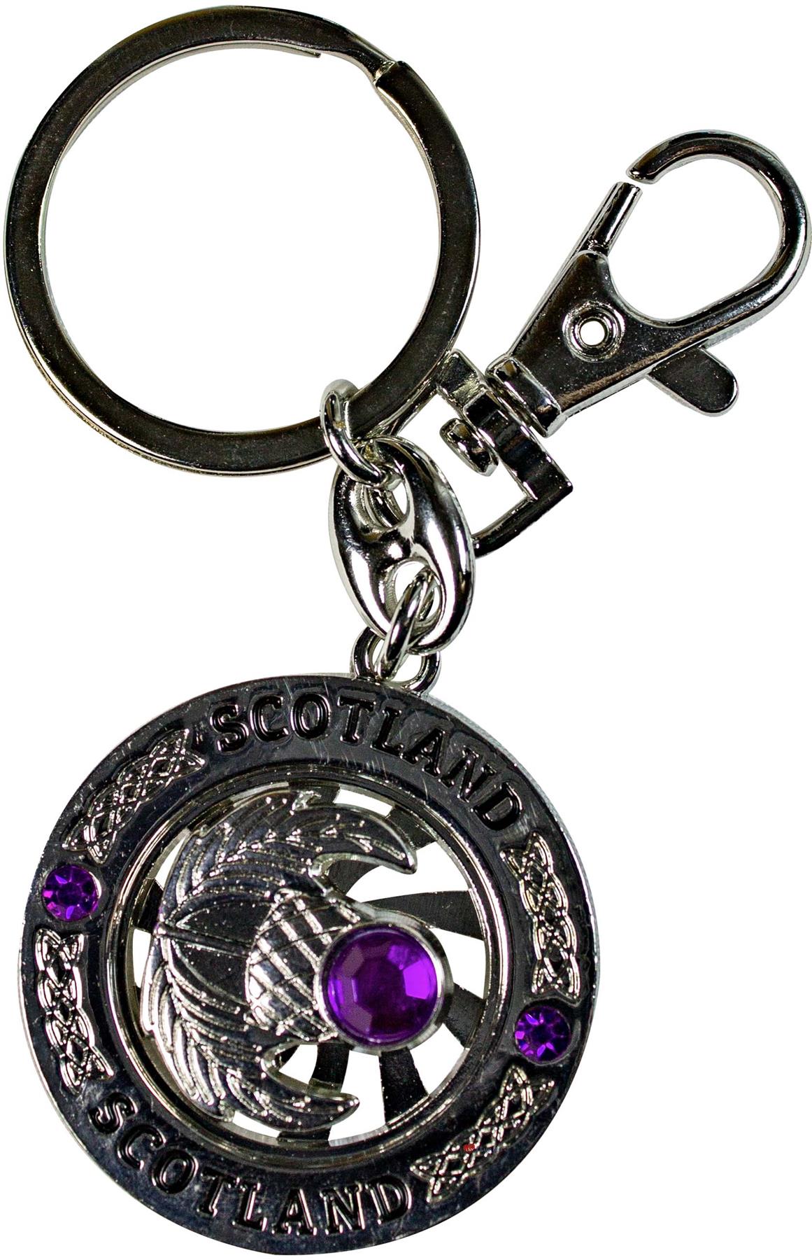 Rotating Keyring Scotland Souvenir with Crystal Thistle Saltire Map Designs - Picture 23 of 25