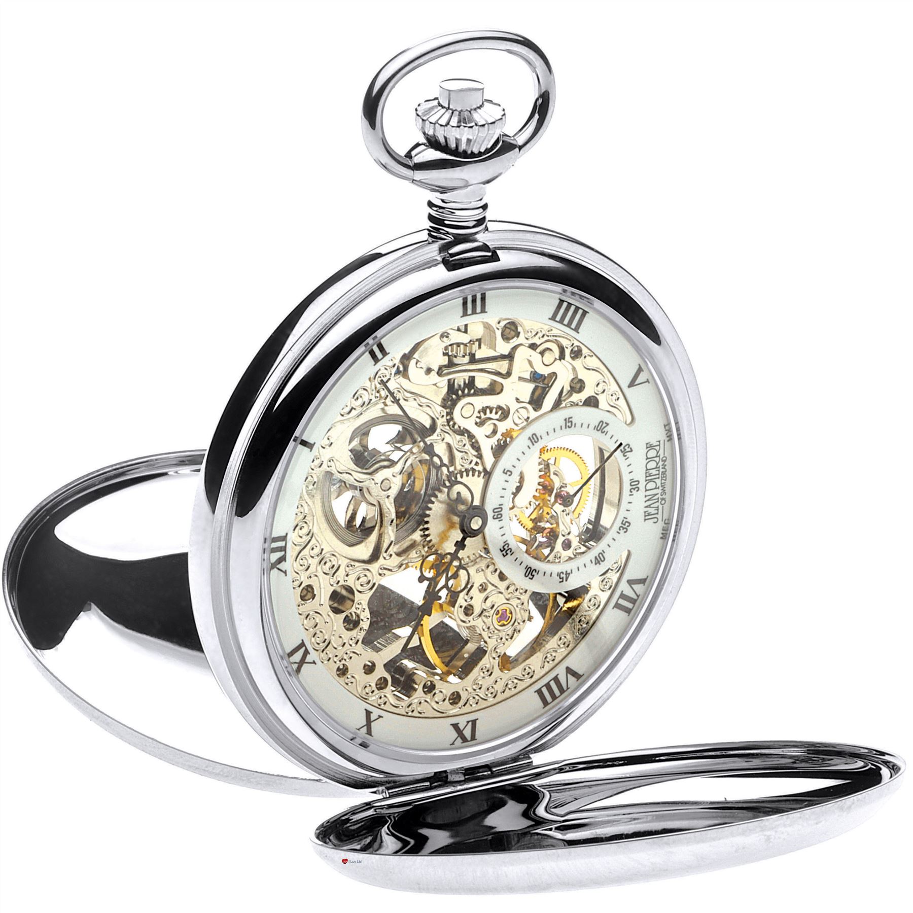 Skeleton Pocket Watch Full Double Hunter 17 Jewelled Mechanical Chromed