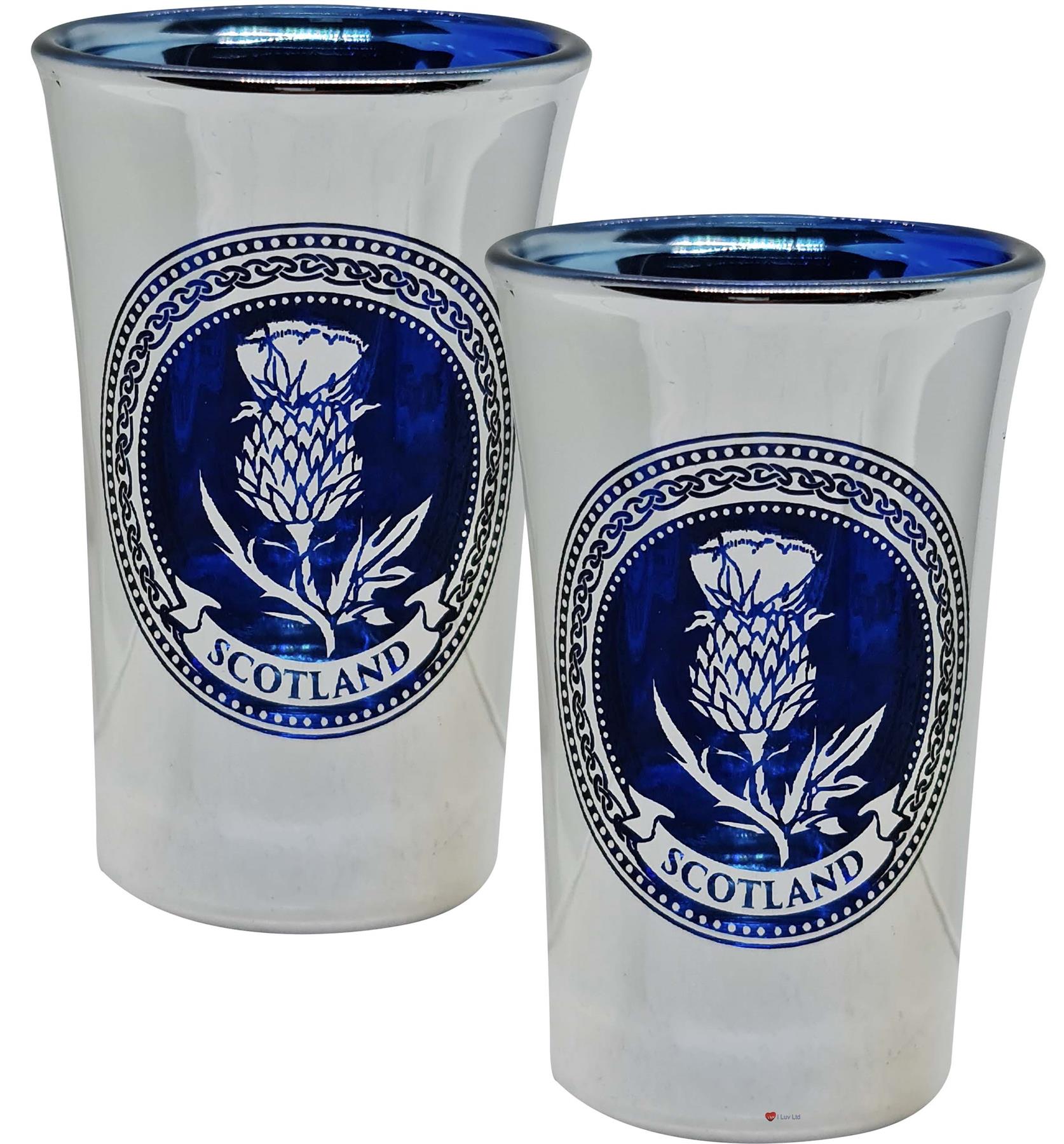 Set of 2 Slammer Glasses Electroplated 50ml Scottish Cow, Thistle, Flag, Nessie - Picture 14 of 18