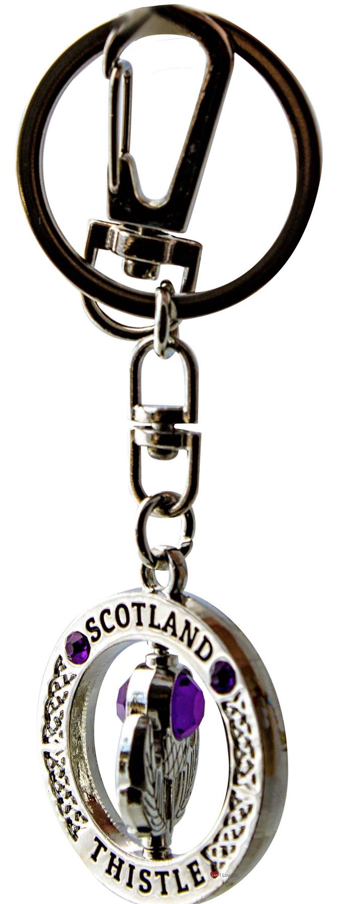 Rotating Keyring Scotland Souvenir with Crystal Thistle Saltire Map Designs - Picture 20 of 25