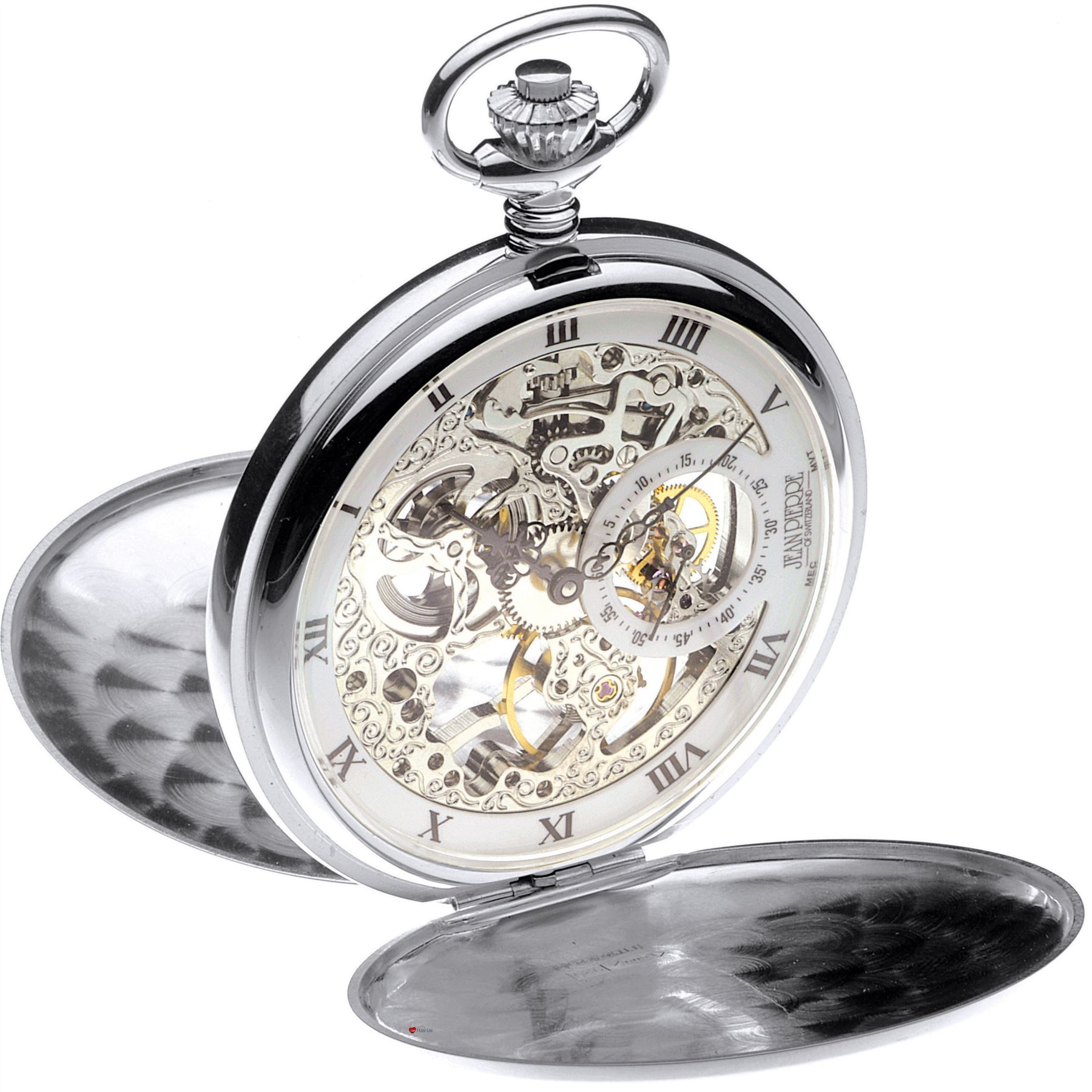 Sterling Silver Skeleton Pocket Watch Full Hunter 17 Jewel Mechanical