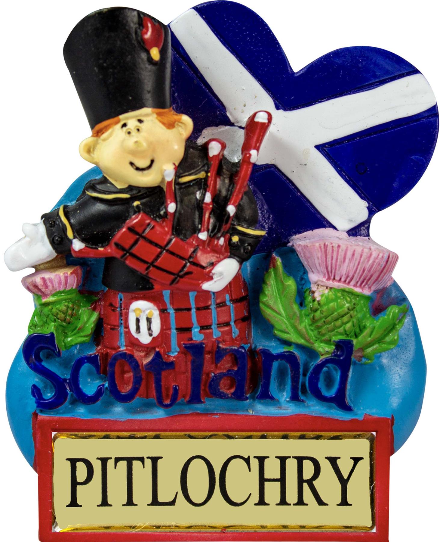 Harz Kühlschrankmagnet Piper mit schottischem Saltire Herz schottischer Ortsname - Bild 82 von 106