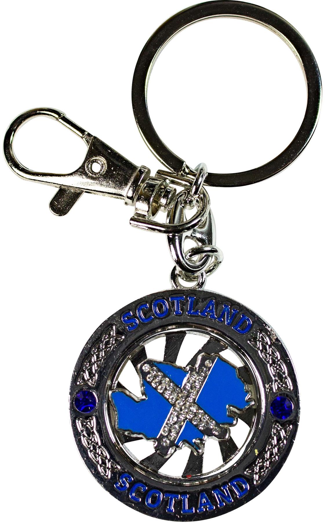 Rotating Keyring Scotland Souvenir with Crystal Thistle Saltire Map Designs - Picture 6 of 25