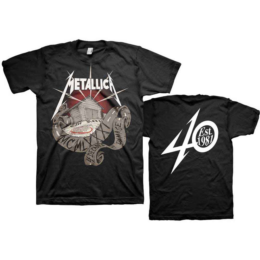 Metallica Unisex T-Shirt: 40th Anniversary Garage (Black) (Back Print) - 第 3/6 張圖片
