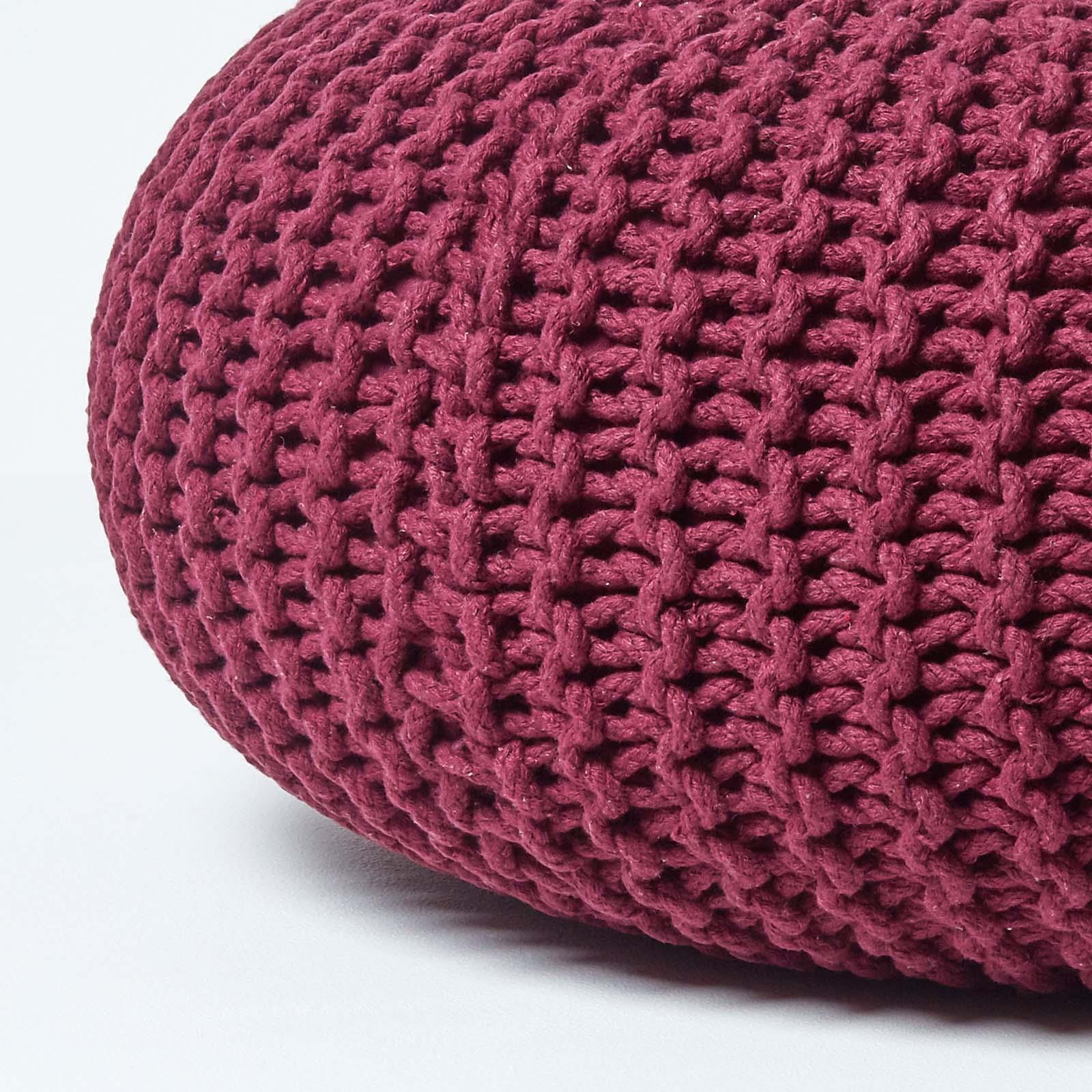 Large Round Cotton Knitted Pouffes Footstools Red, Yellow, Black, Grey, Natural - Picture 88 of 108