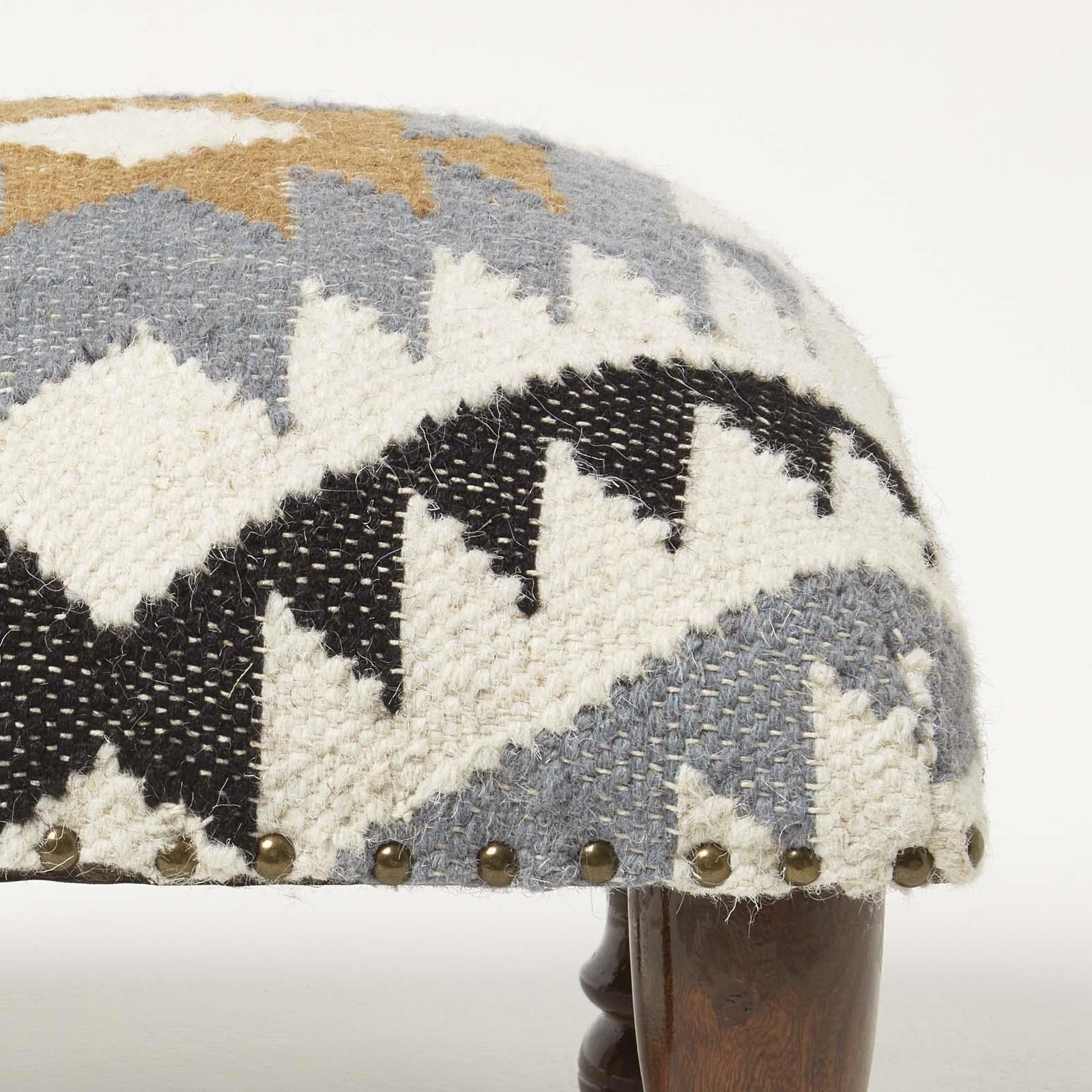 Traditional Style Handmade Kilim Pouffe & Footstool with Wooden Legs - Picture 30 of 34