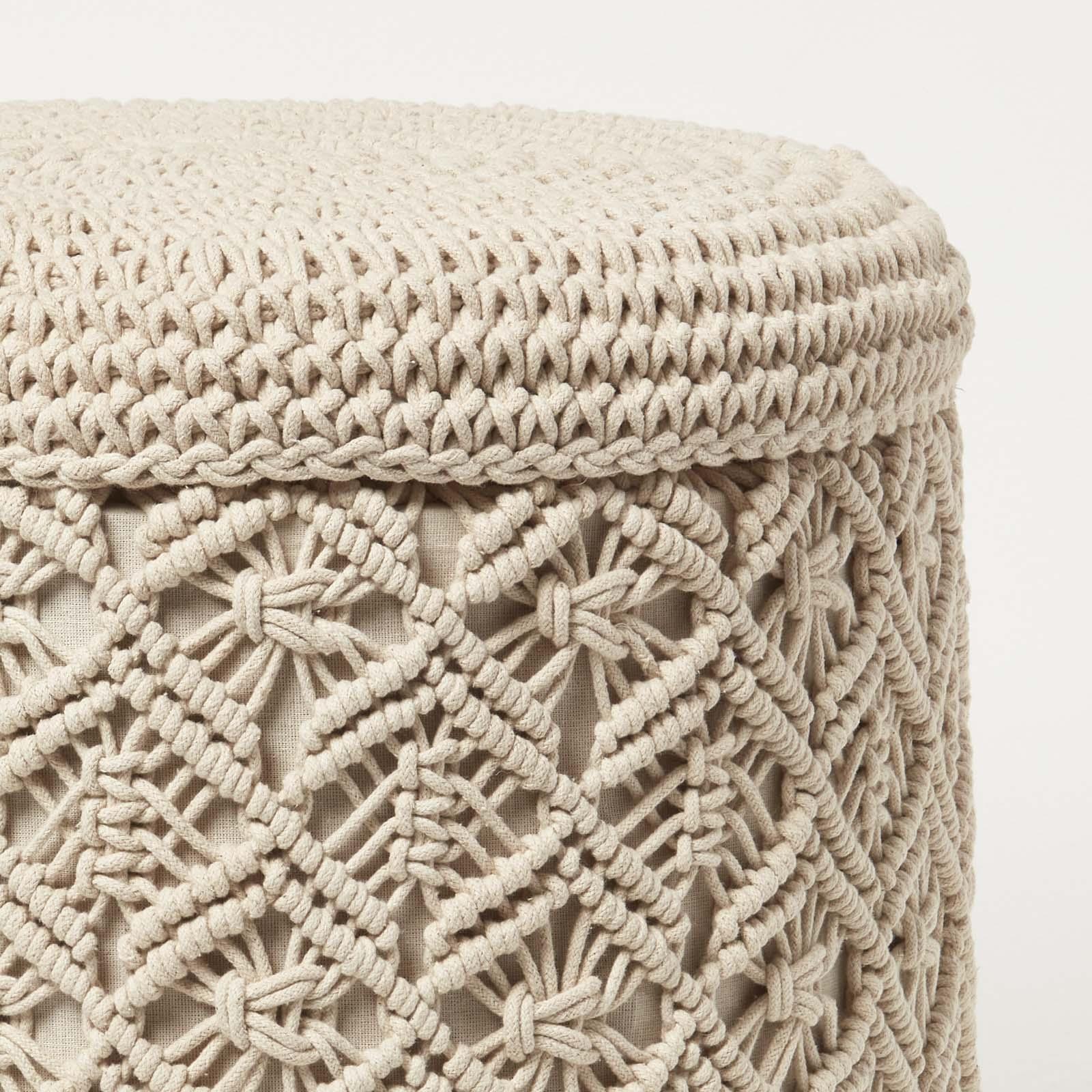 Macrame Knitted Pouffe with Storage 43 cm Tall Crochet Round Footstool on Legs - Picture 11 of 13