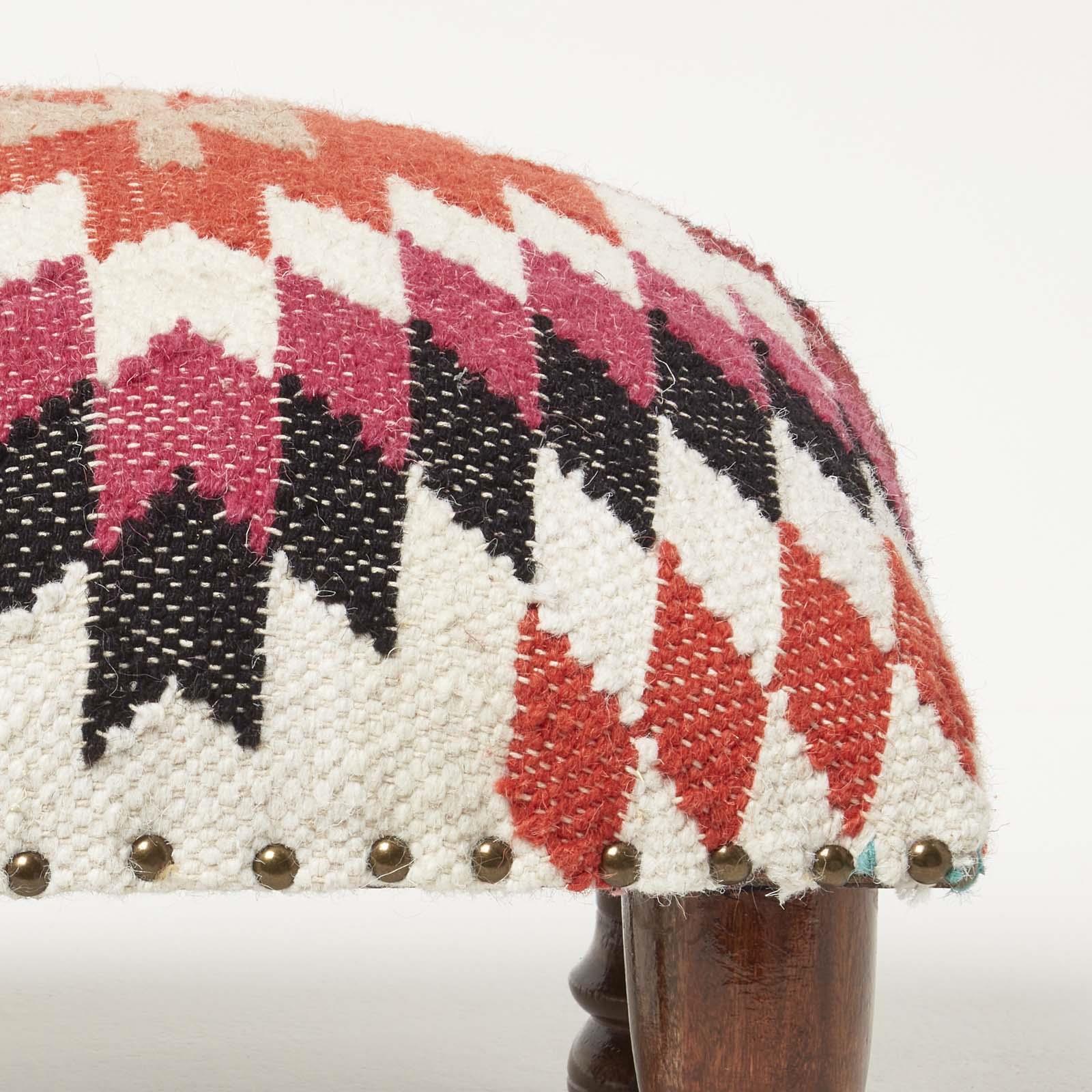 Traditional Style Handmade Kilim Pouffe & Footstool with Wooden Legs - Picture 19 of 34