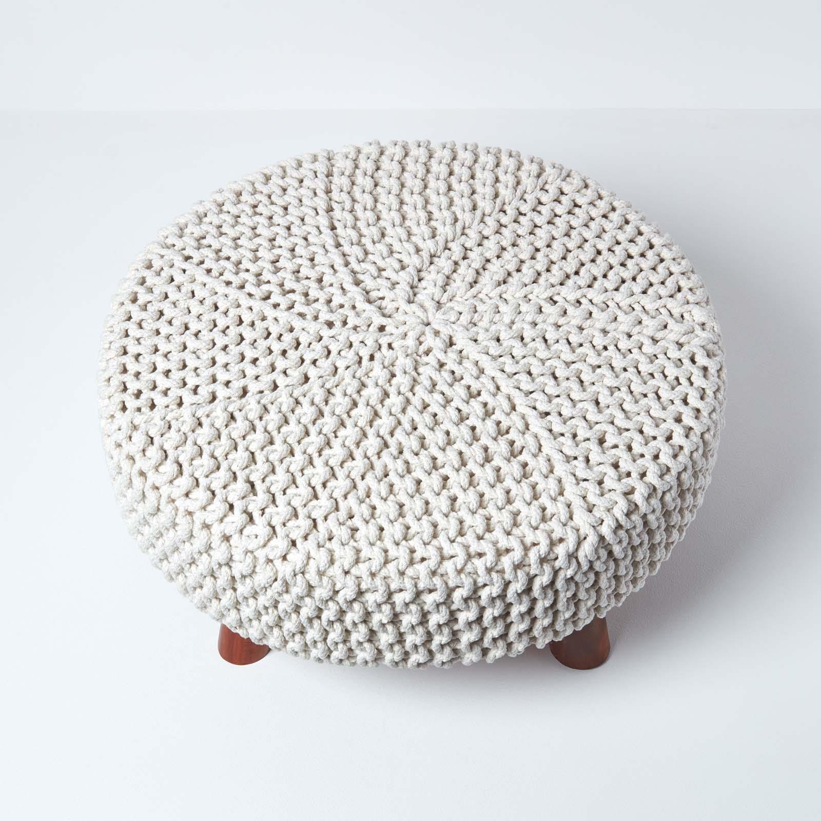 Round Knitted Footstool 100% Cotton Flat Circular with 4 Support Wooden Legs - Picture 46 of 108