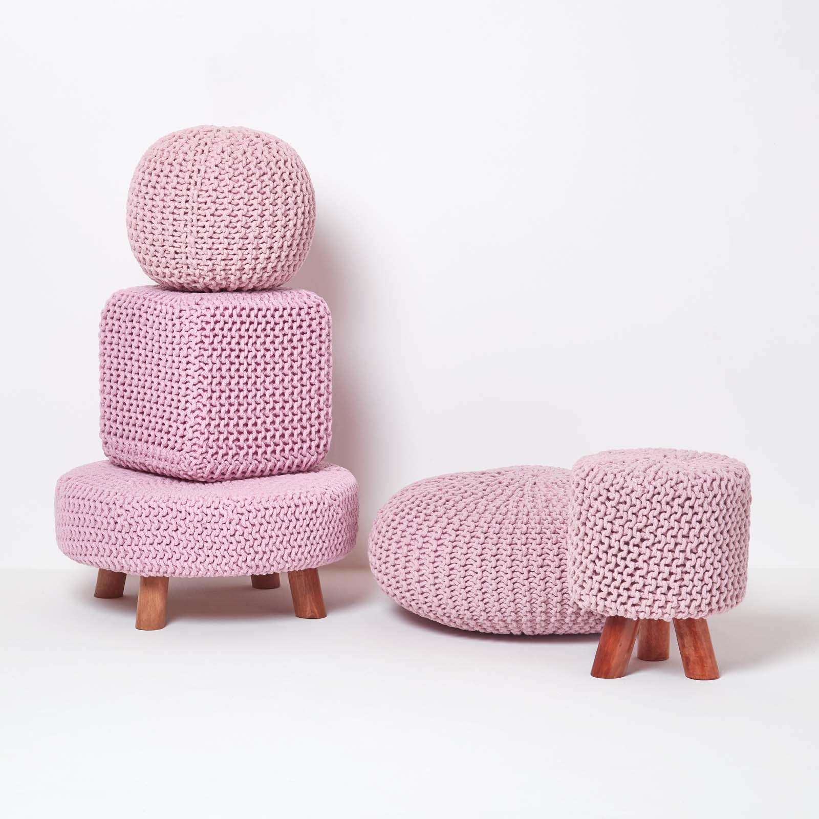 Large Round Cotton Knitted Pouffes Footstools Red, Yellow, Black, Grey, Natural - Picture 83 of 108