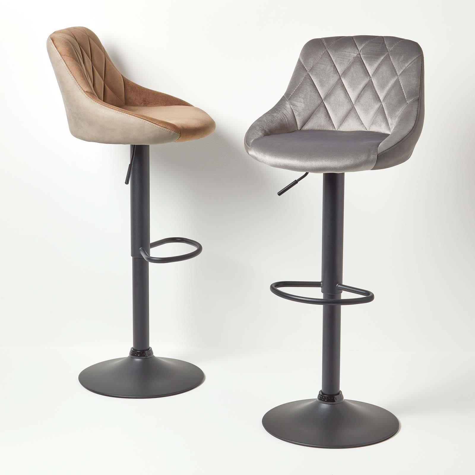 Velvet & Faux Leather Bar Stool Swivel Chair Adjustable Barstool with Backrest - Picture 22 of 22