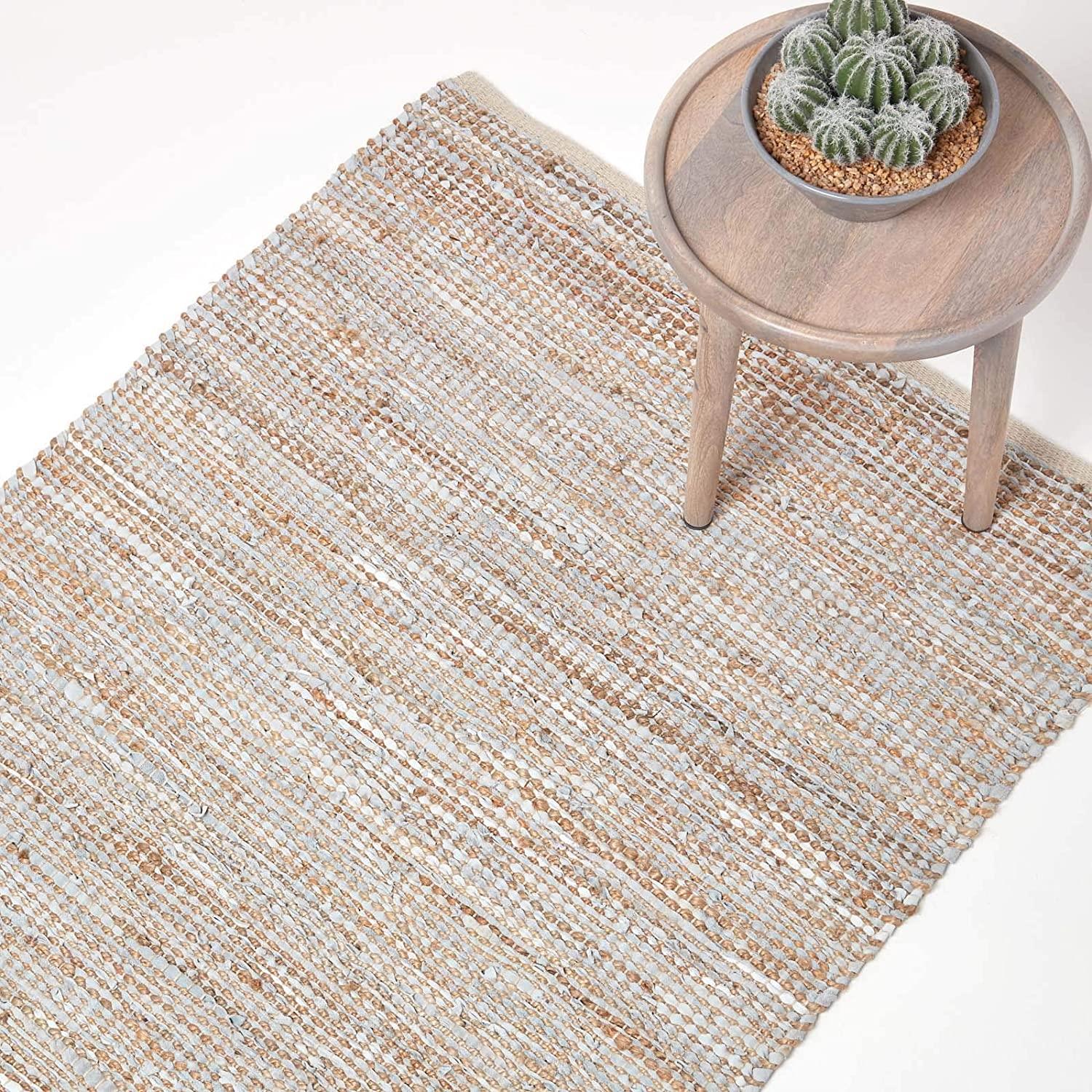 Madras Leather Hemp Rugs for Living Rooms, Brown, Natural - Picture 12 of 20