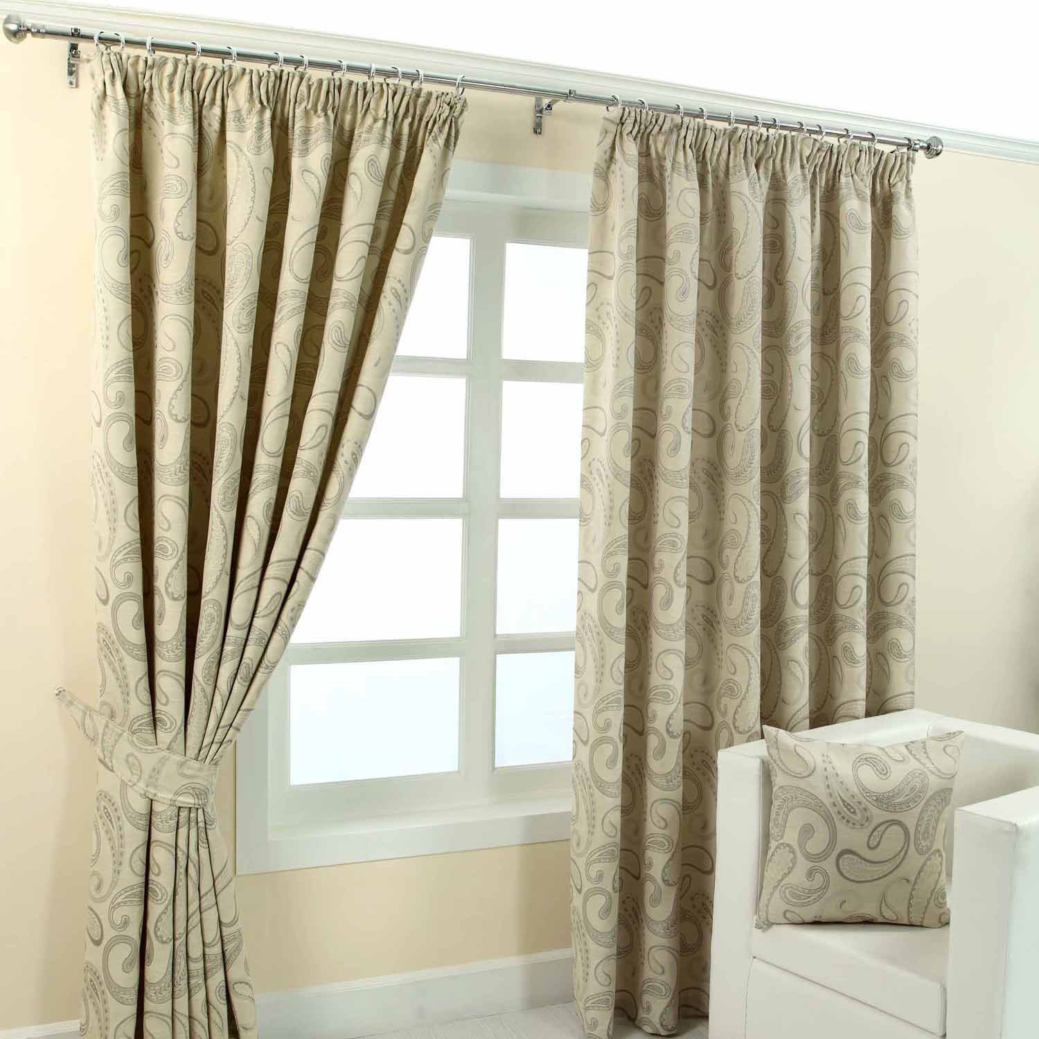 Pencil Pleat Fully Lined Ready Made Jacquard Curtains Traditional Paisley Design - Picture 6 of 13