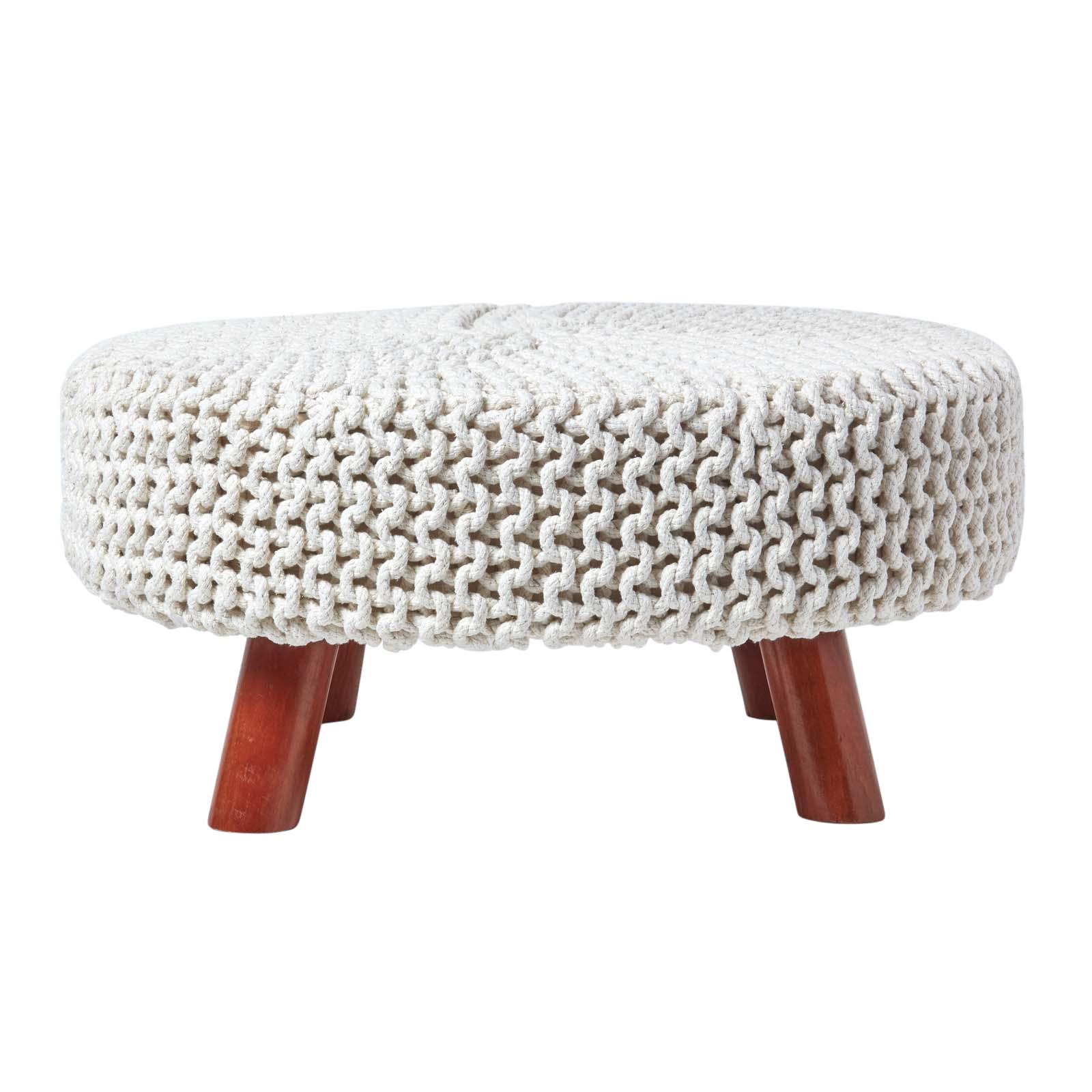 Round Knitted Footstool 100% Cotton Flat Circular with 4 Support Wooden Legs - Picture 44 of 108