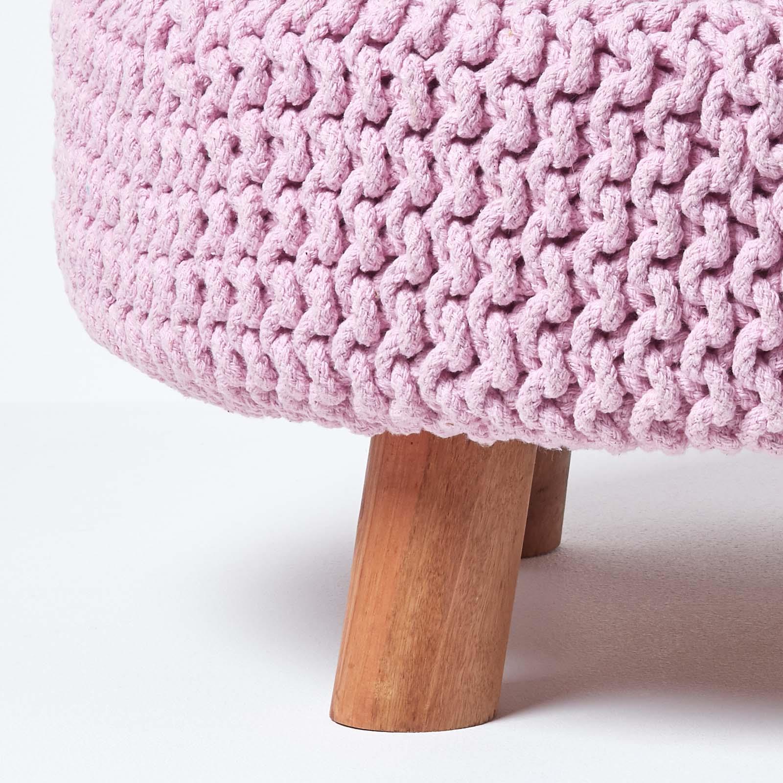 Round Knitted Footstool 100% Cotton Flat Circular with 4 Support Wooden Legs - Picture 71 of 108