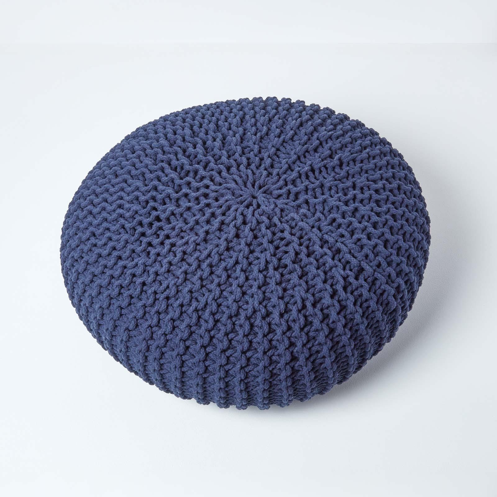 Large Round Cotton Knitted Pouffes Footstools Red, Yellow, Black, Grey, Natural - Picture 63 of 108