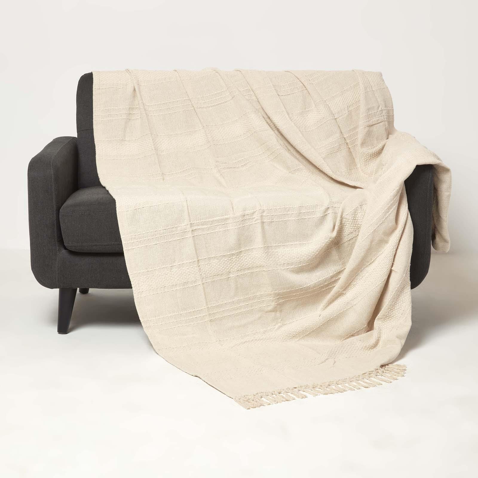 100% Cotton Lightweight Handwoven Textured "KASHI" Throw Blanket with Tassels - Picture 8 of 25