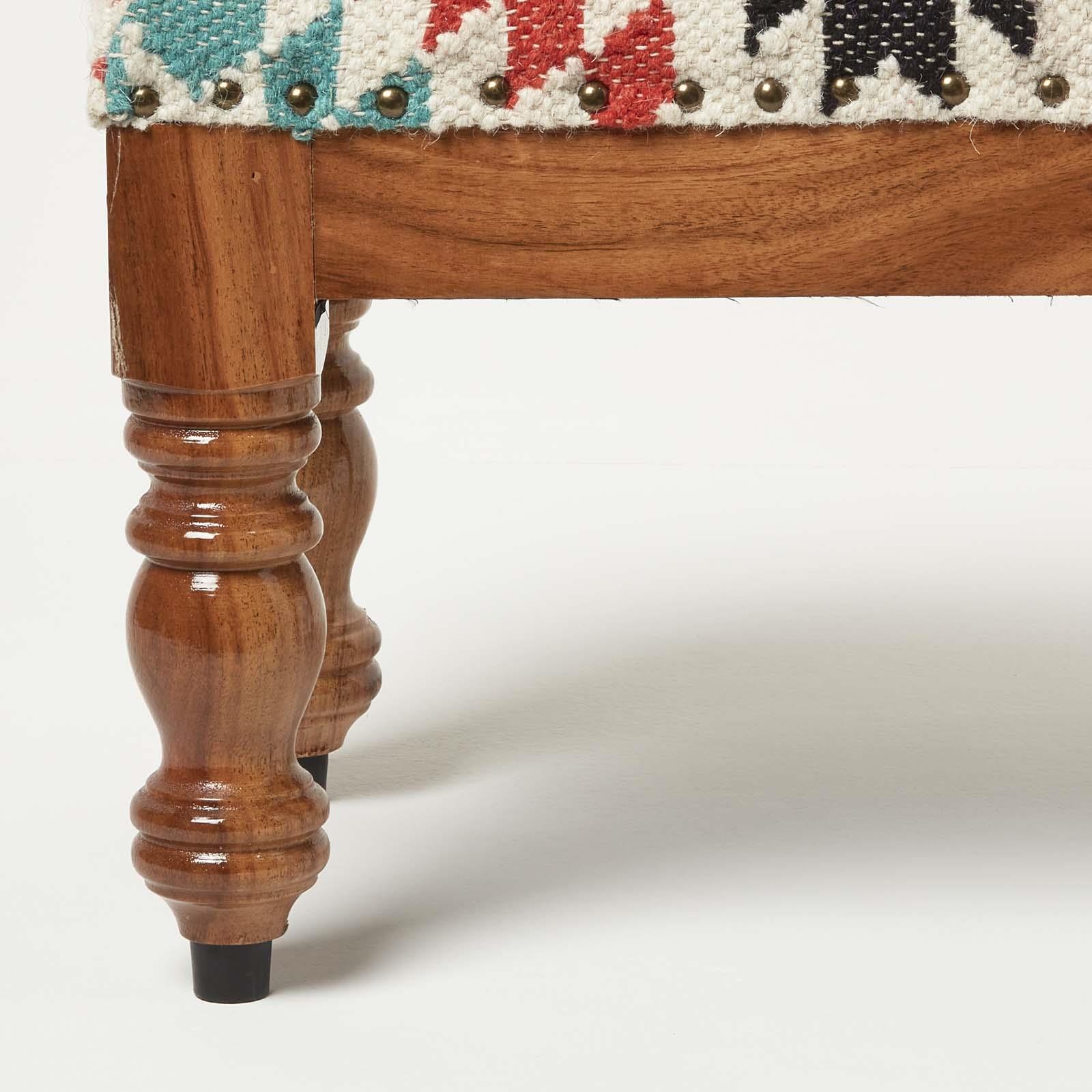 Traditional Style Handmade Kilim Pouffe & Footstool with Wooden Legs - Picture 18 of 34