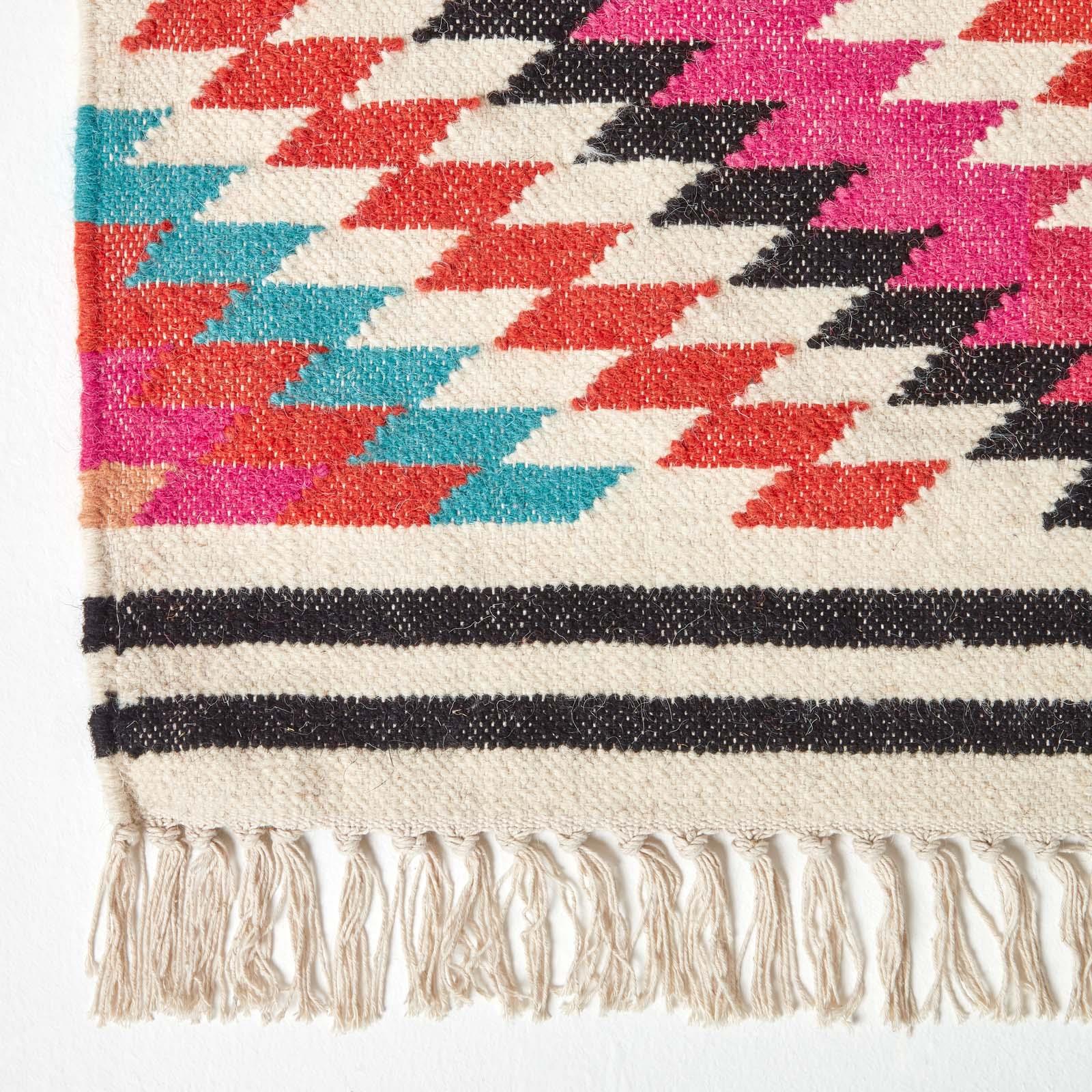 Handmade Cotton & Wool Kilim Rugs Runner Multi Coloured Geometric Diamond Carpet - Picture 62 of 64