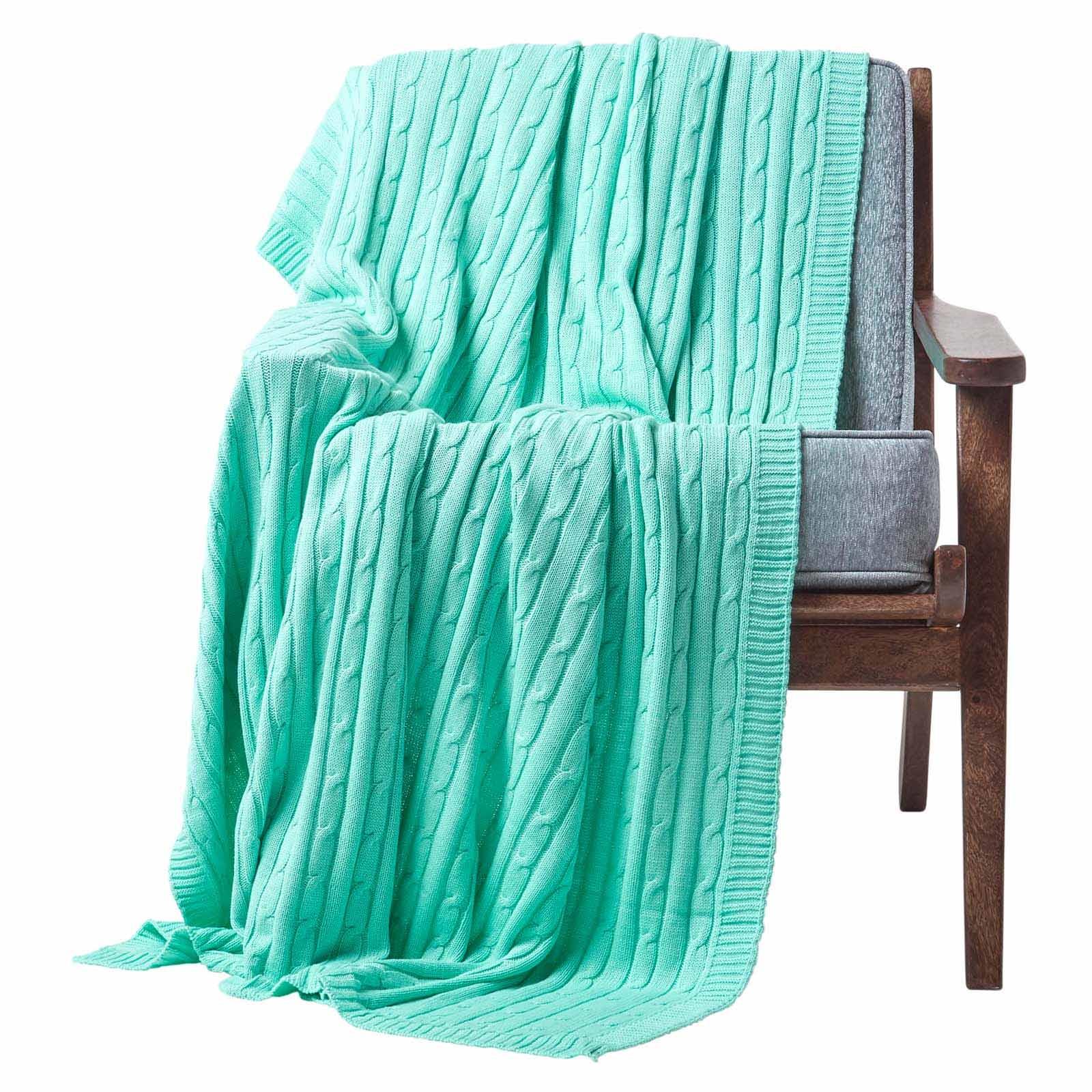 Cotton Cable Knit Throw, Blue, Grey, Green, Pink, Natural, Chocolate - Picture 18 of 65