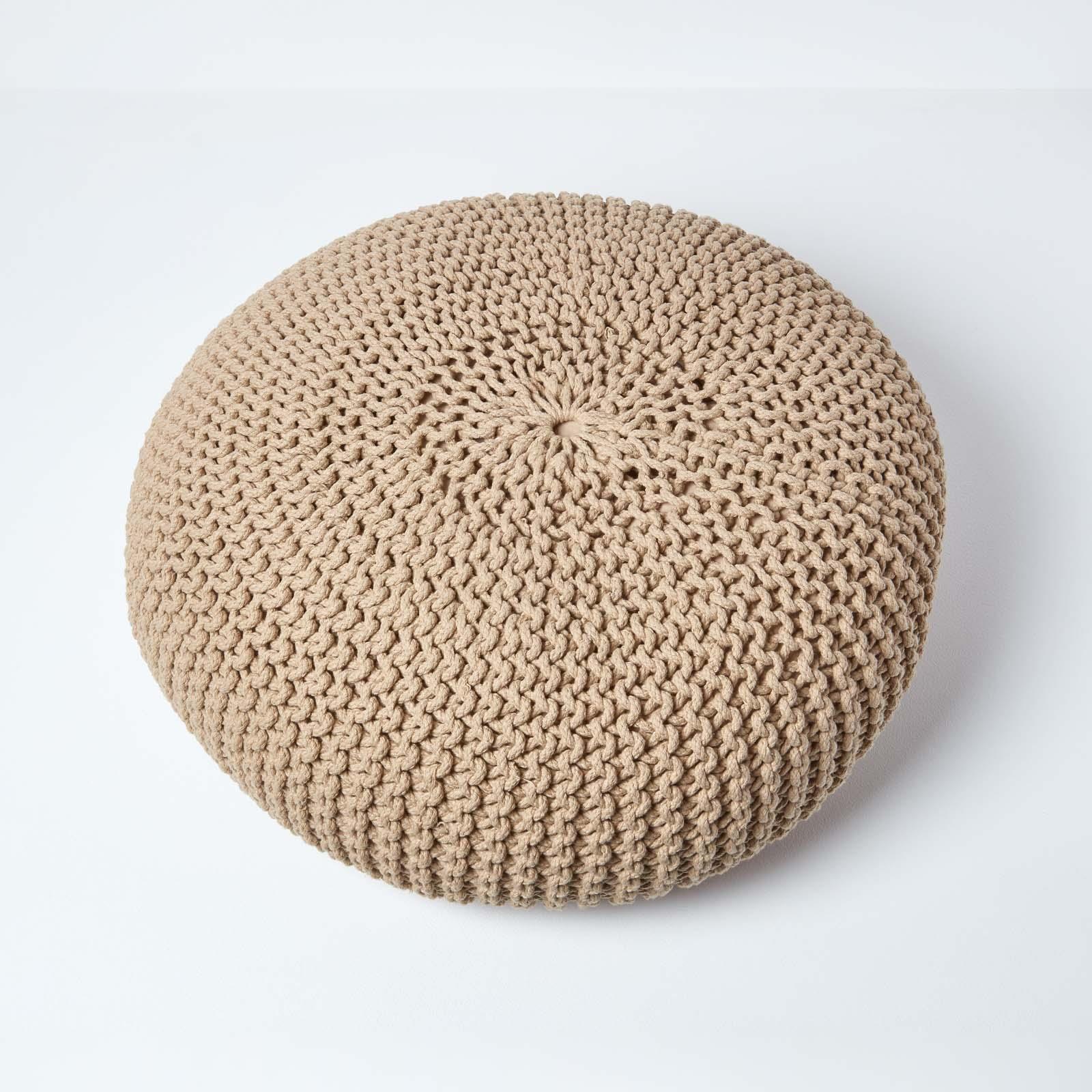 Large Round Cotton Knitted Pouffes Footstools Red, Yellow, Black, Grey, Natural - Picture 46 of 108