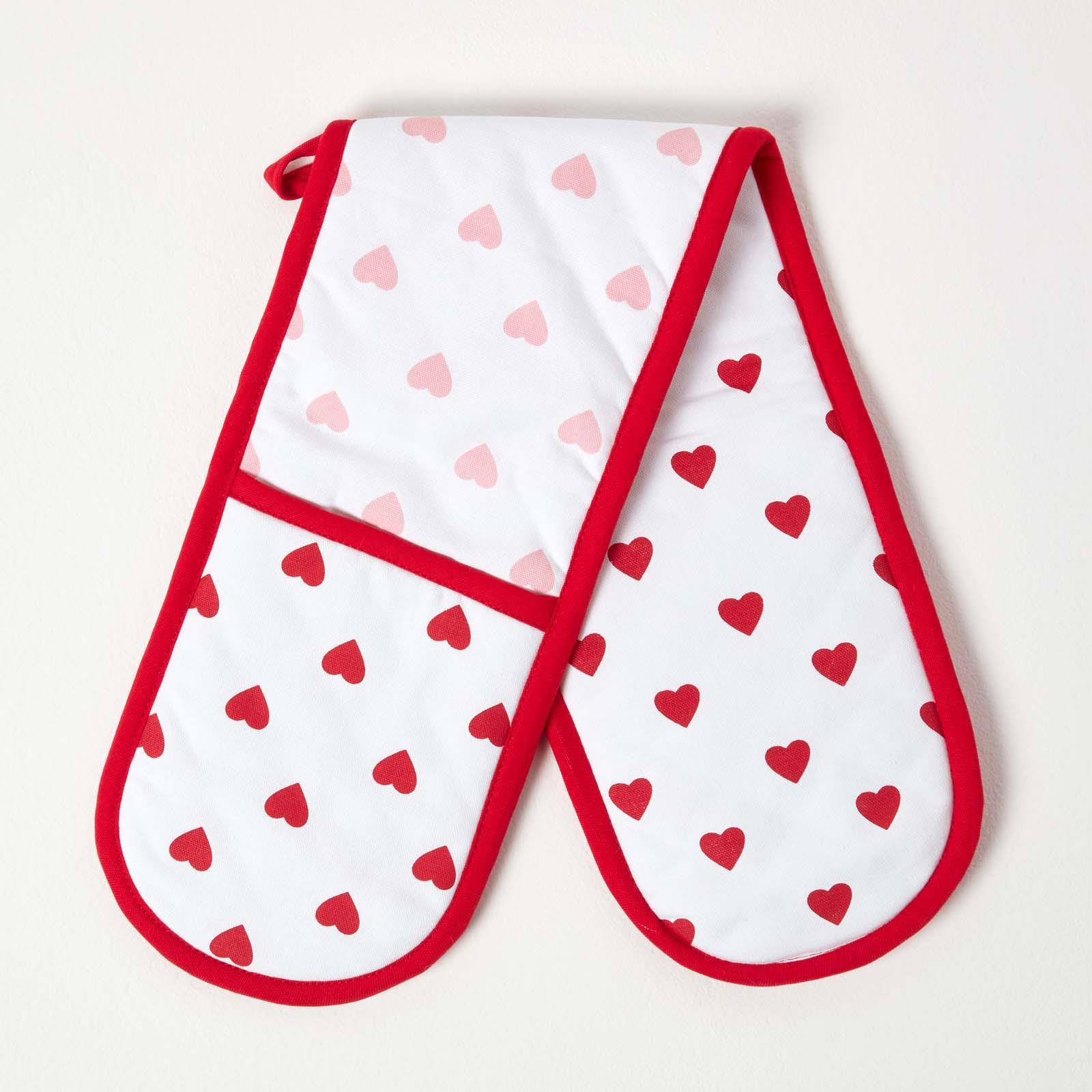 Cotton Pink And Red Hearts Kitchen Double Oven Gloves Apron Towel Pot Holder - Picture 7 of 22