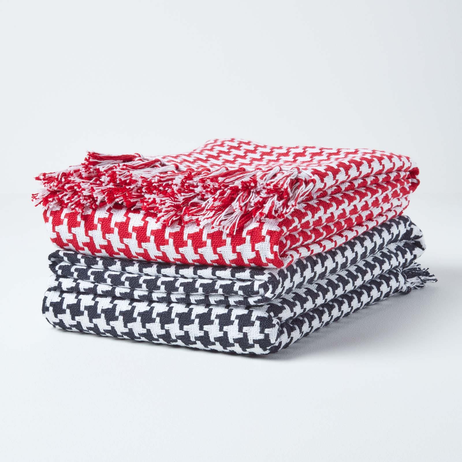 Houndstooth Cotton Check Extra Large Sofa Bed Throws Blanket Dogtooth