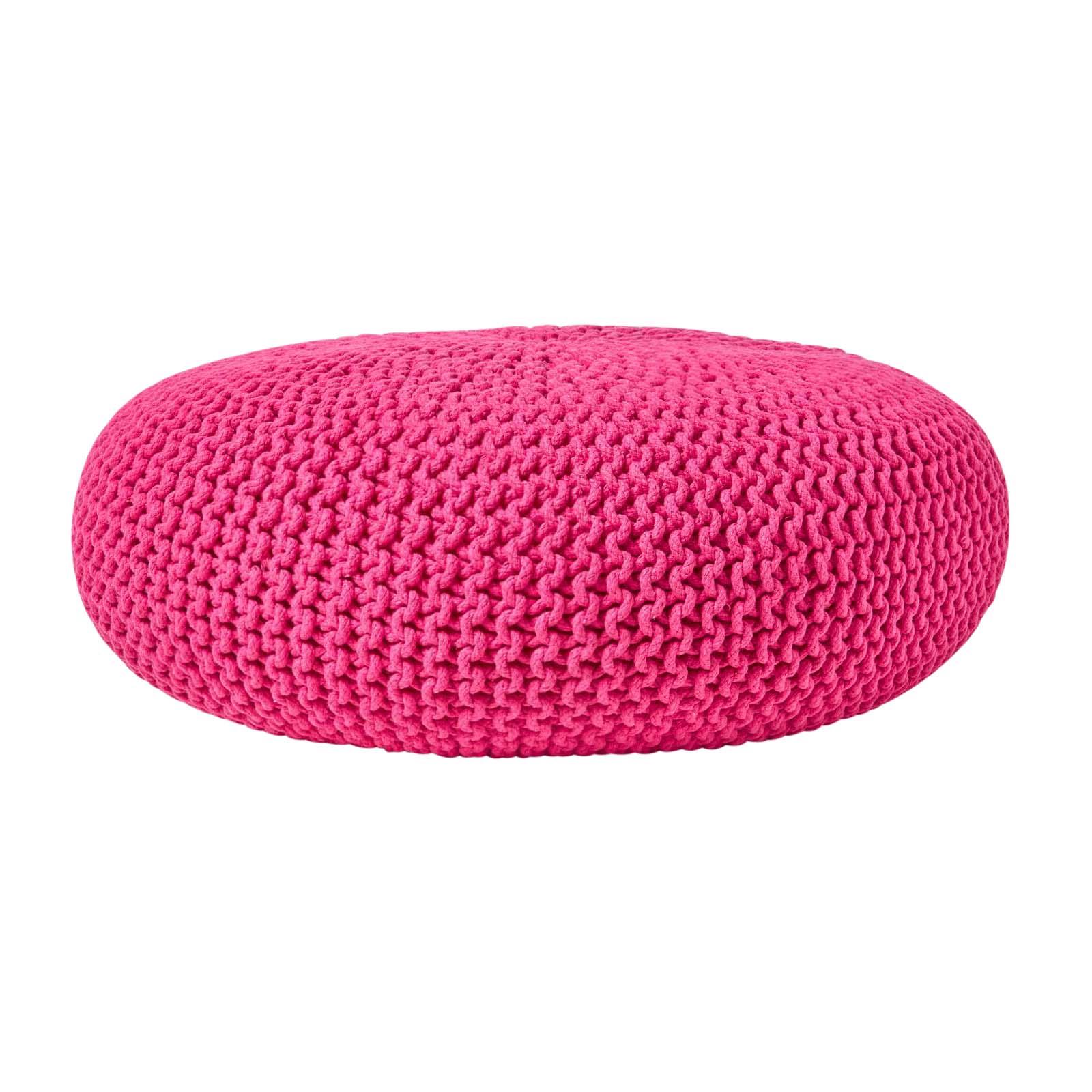 Large Round Cotton Knitted Pouffes Footstools Red, Yellow, Black, Grey, Natural - Picture 38 of 108