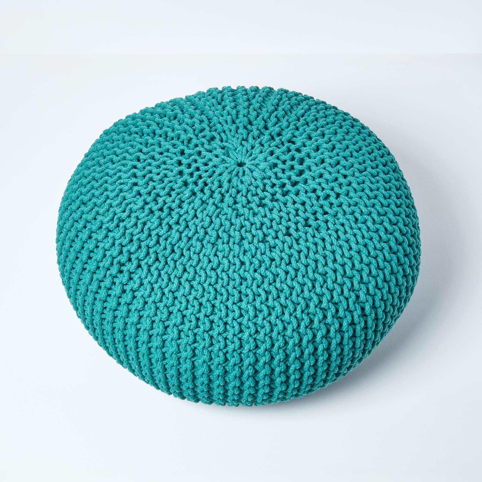 Large Round Cotton Knitted Pouffes Footstools Red, Yellow, Black, Grey, Natural - Picture 105 of 108