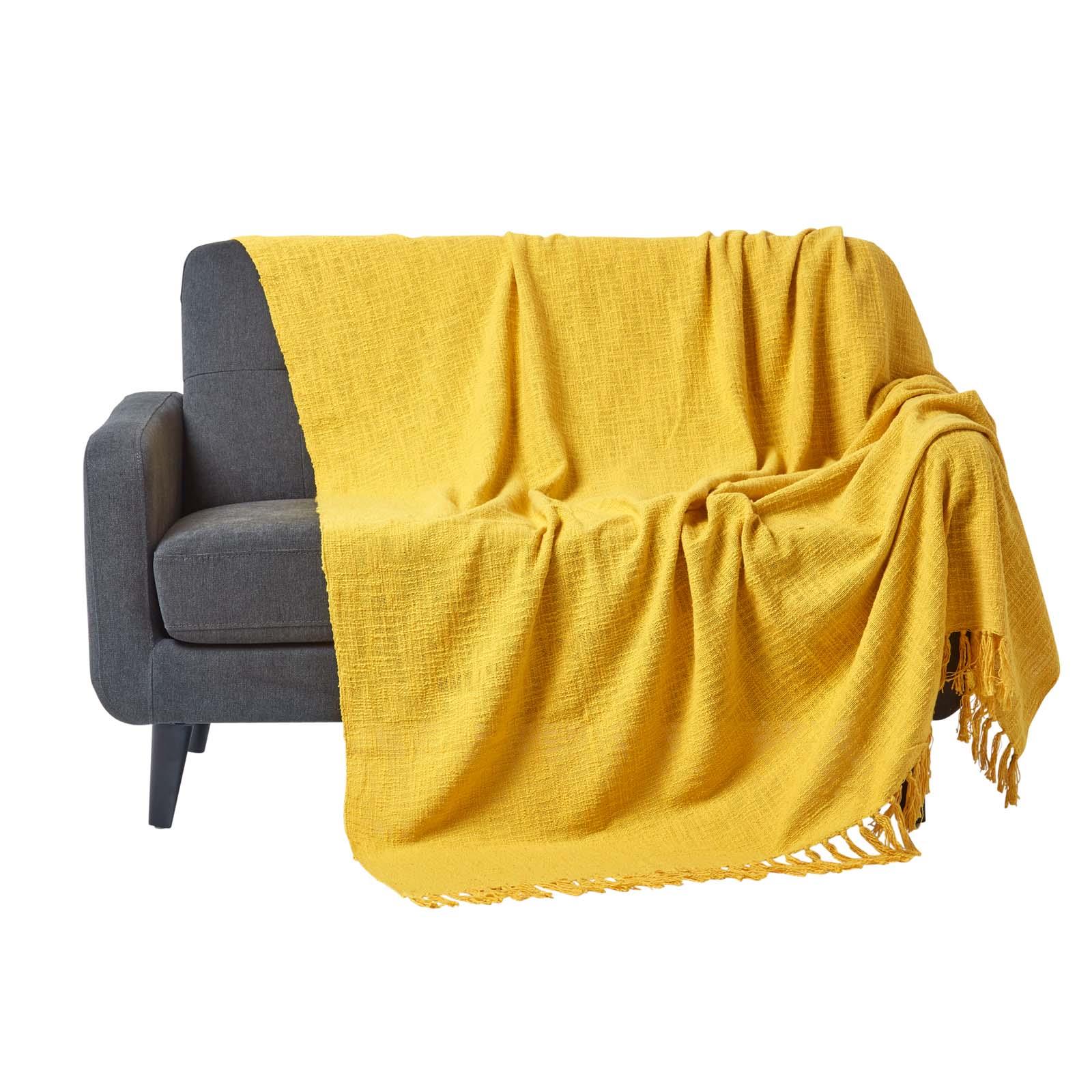 Homescapes Hand woven 100% Pure Cotton Throws for Bed or Sofa Yellow Grey Purple - Picture 47 of 54