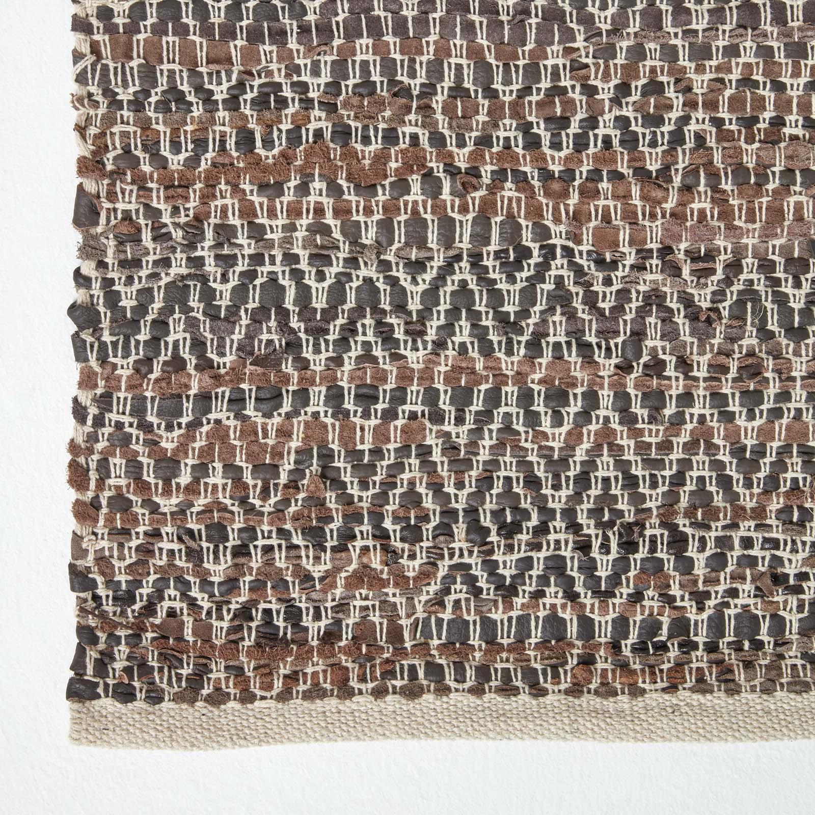 Leather Rug Handwoven Diamond Design Recycled Eco Friendly Real Rug - Picture 5 of 13