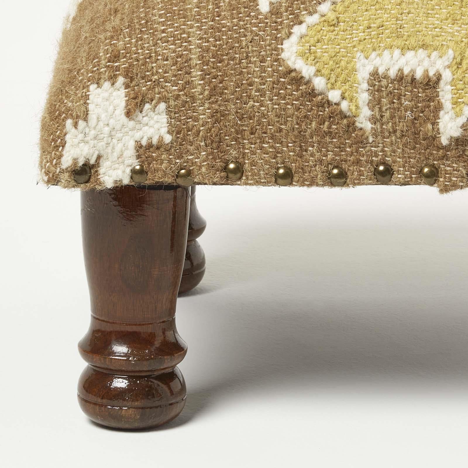 Traditional Style Handmade Kilim Pouffe & Footstool with Wooden Legs - Picture 6 of 34