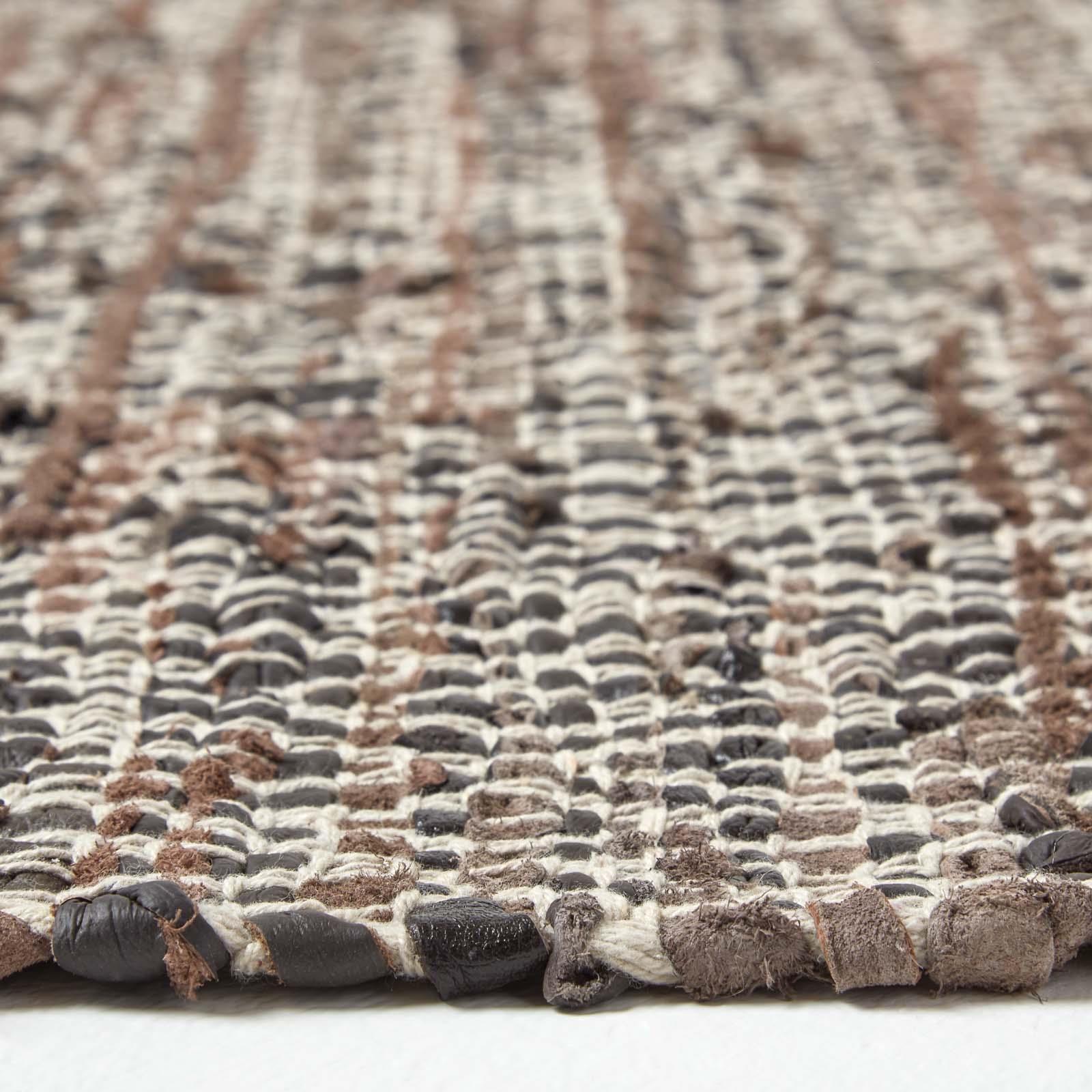Leather Rug Handwoven Diamond Design Recycled Eco Friendly Real Rug - Picture 6 of 13