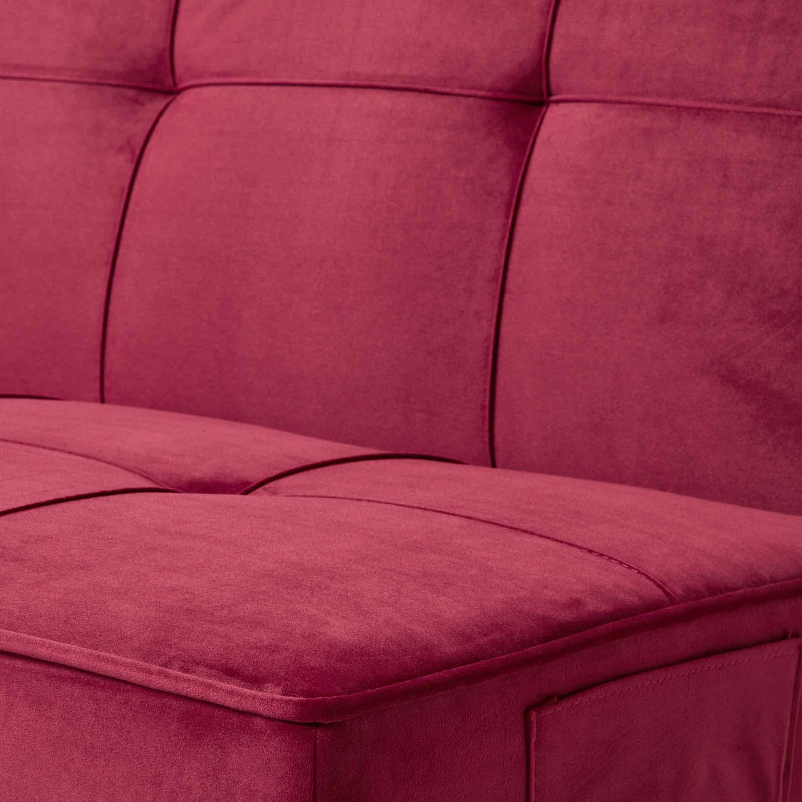 Velvet Sofa Bed Large 3 Seater Click Clack Retro Bed Settee on Wooden