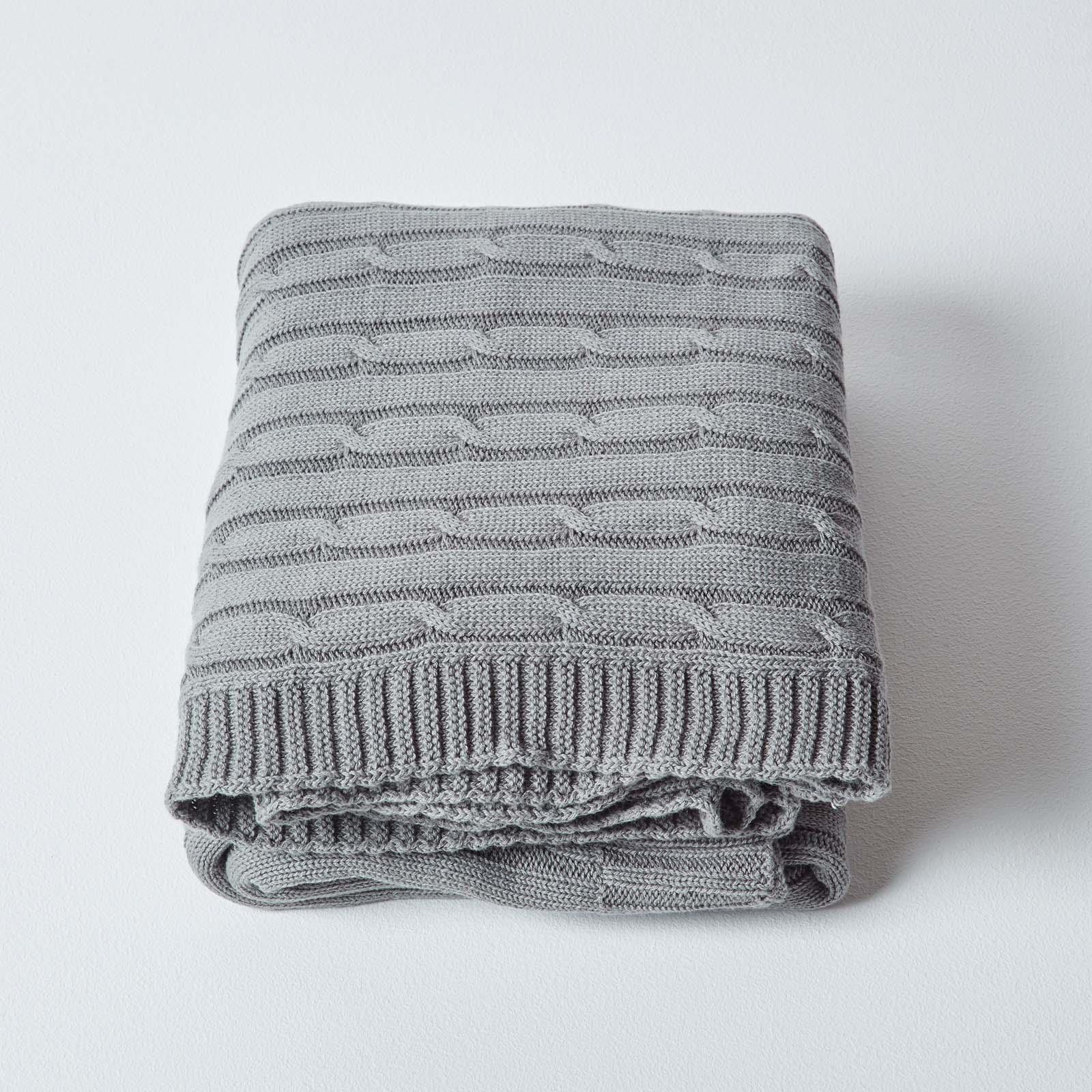 Cotton Cable Knit Throw, Blue, Grey, Green, Pink, Natural, Chocolate - Picture 27 of 65